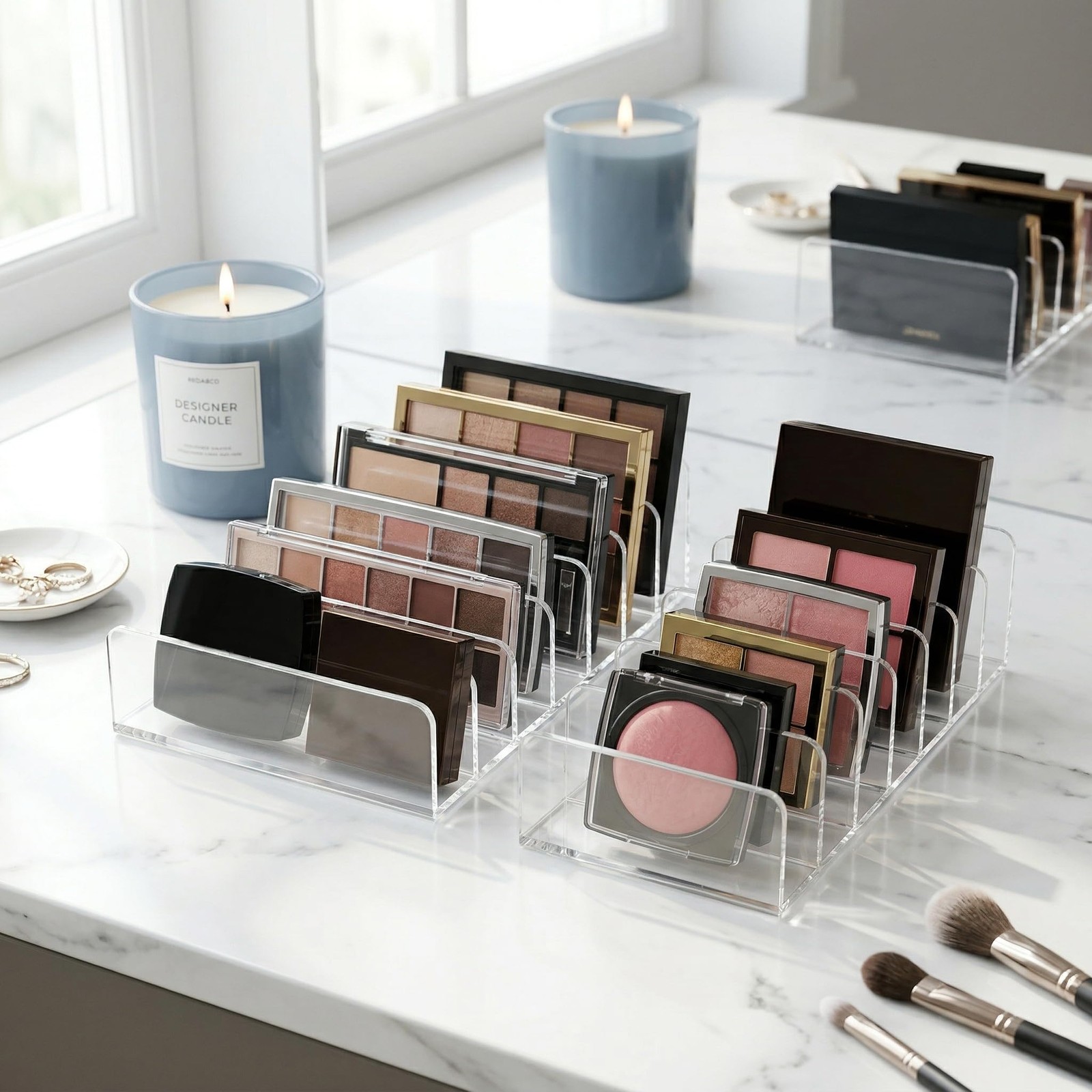 Makeup Palette Organizer, 2 Pack Clear Large 7-slot+Small 7-slot,