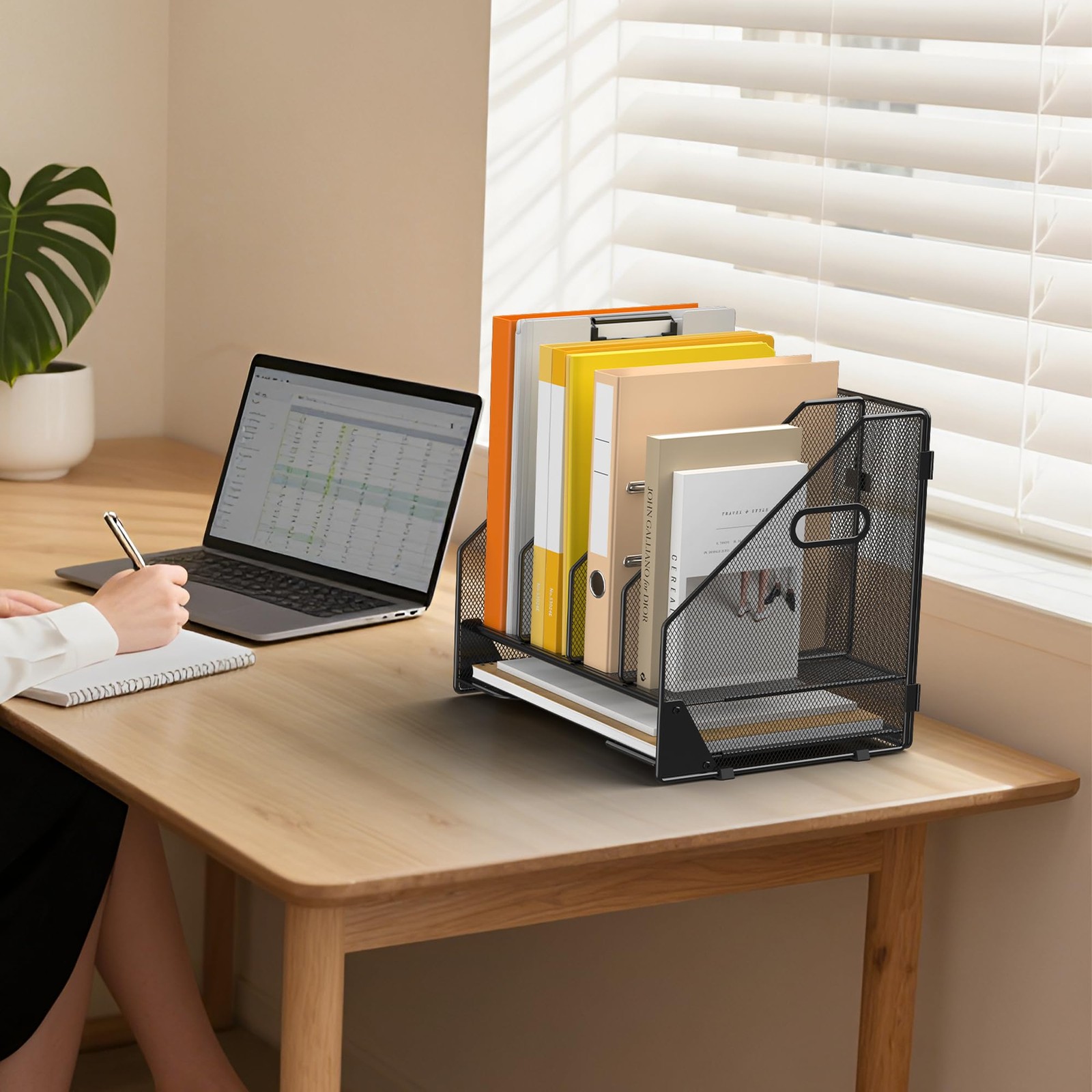 Best Desk File Folder Holder Organizer-4 Vertical Compartments Racks and Paper