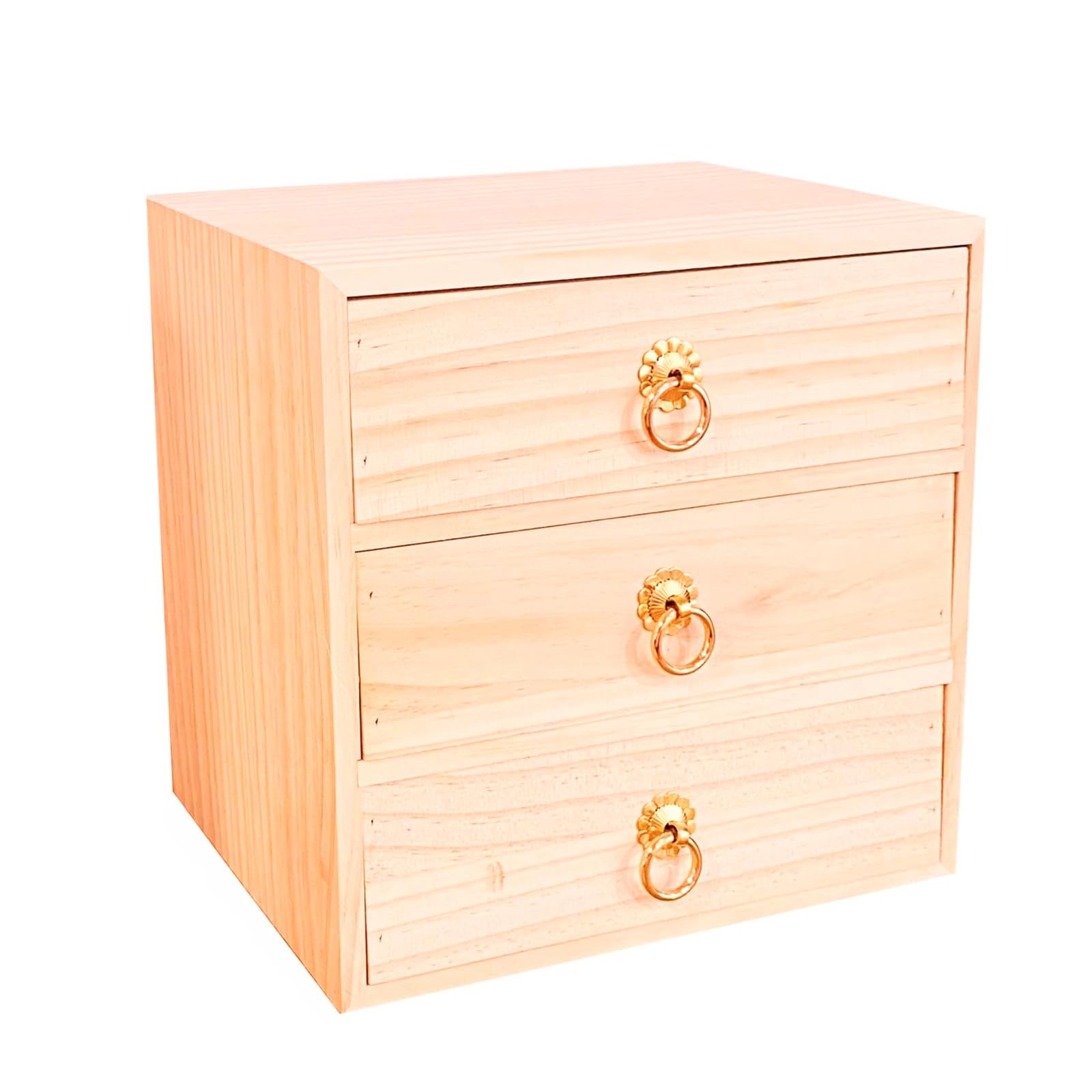 LONG TAO 3 Layer Natural Wooden Storage Box with Drawers Desk