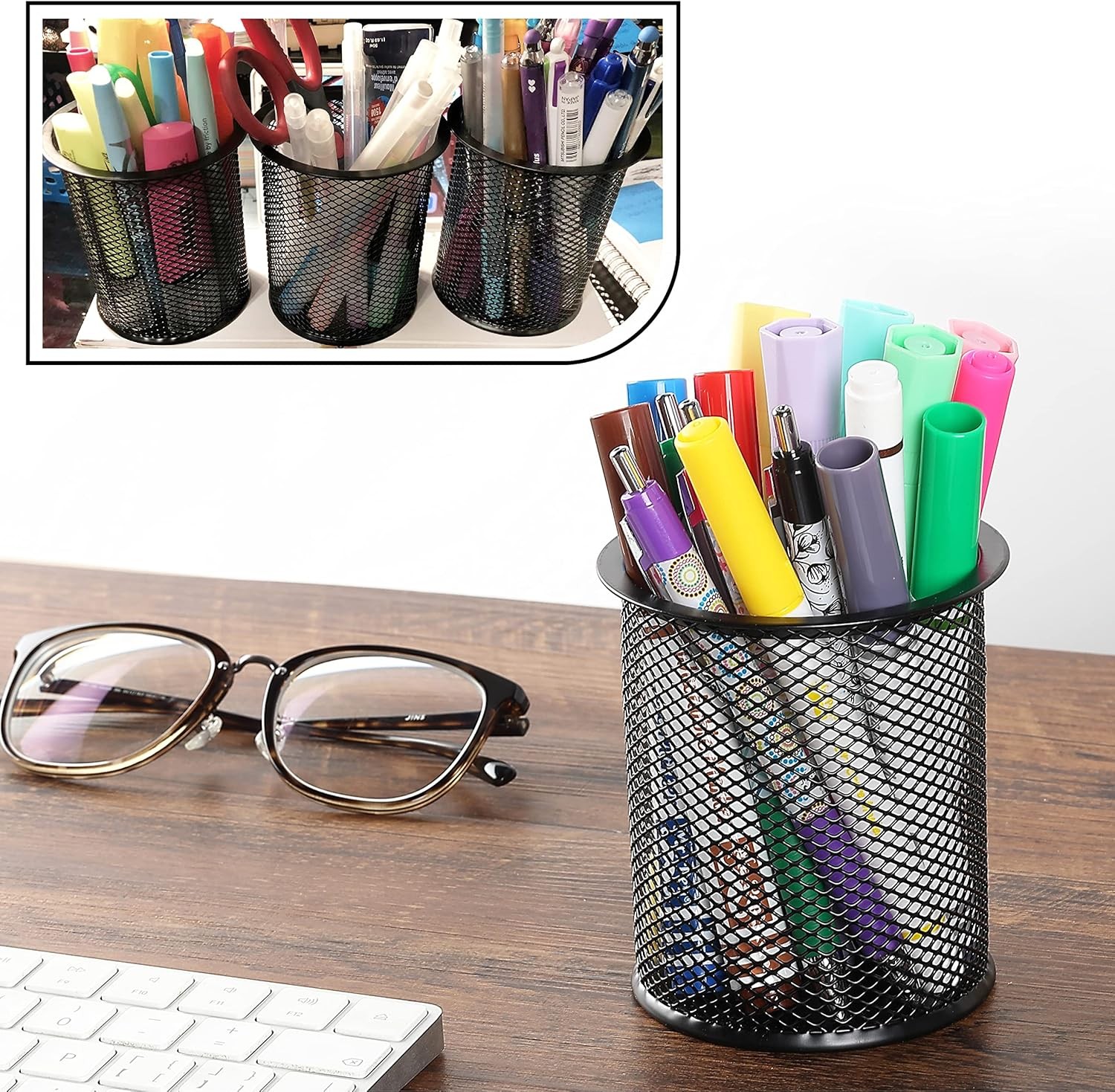 3pcs Metal Mesh Pencil Cup Holder Black Organizer Desk Pen Cups
