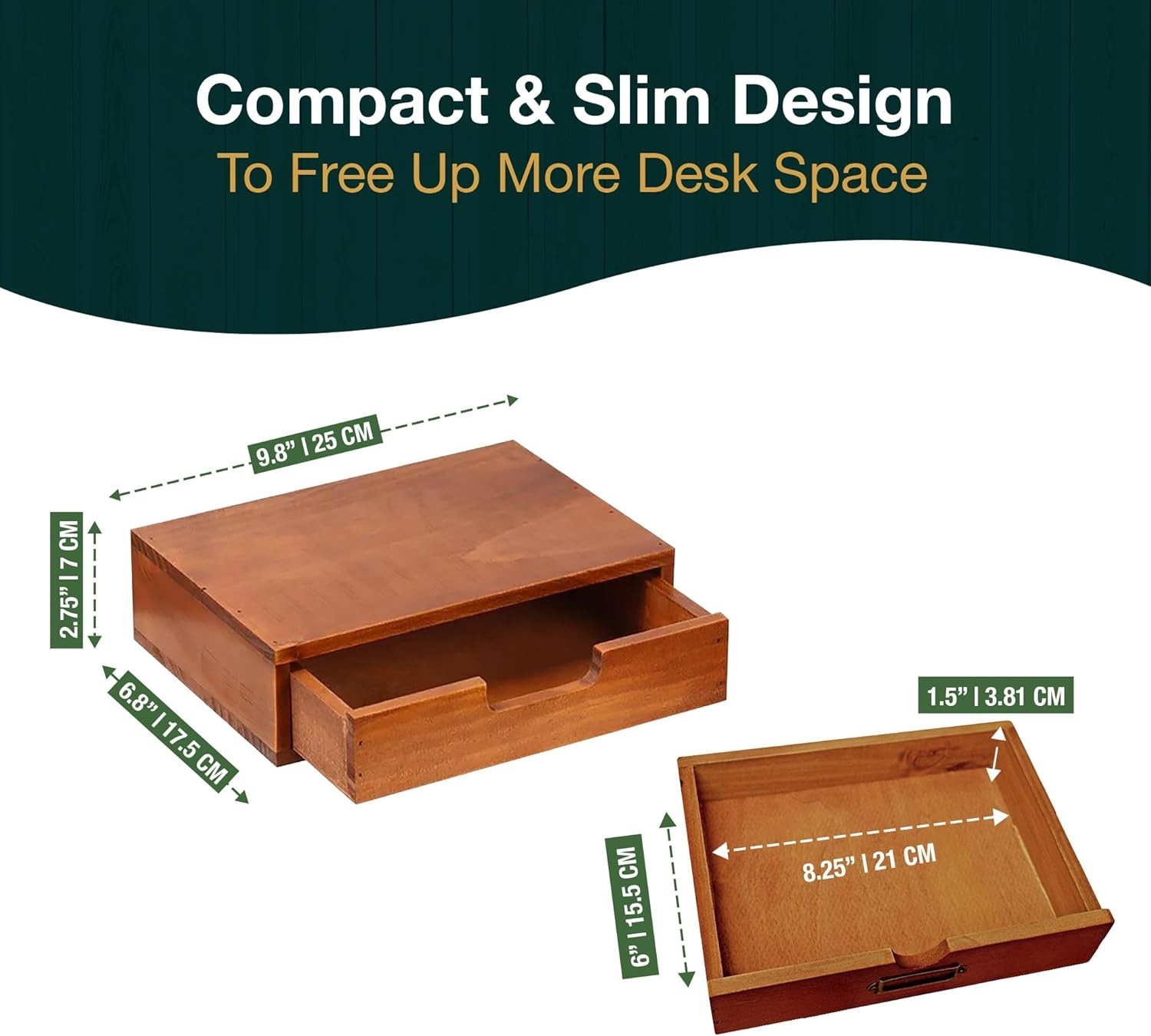 Single Drawer Desktop Storage Organizer in a Modern Wood Design (9.8”x6.9”x 2…
