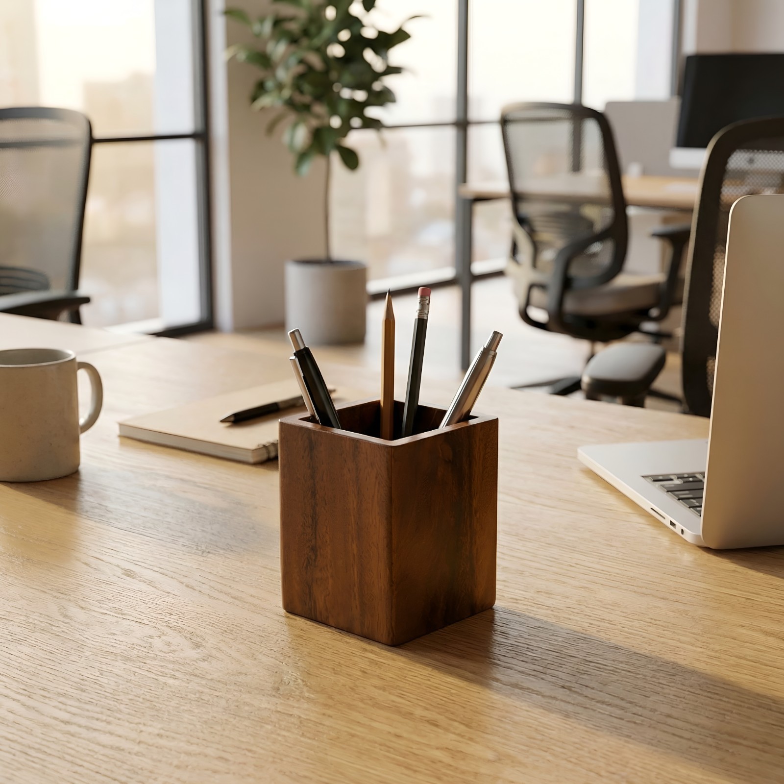 Square Walnut Wood pencil holder pen pot desktop organizer home office gift