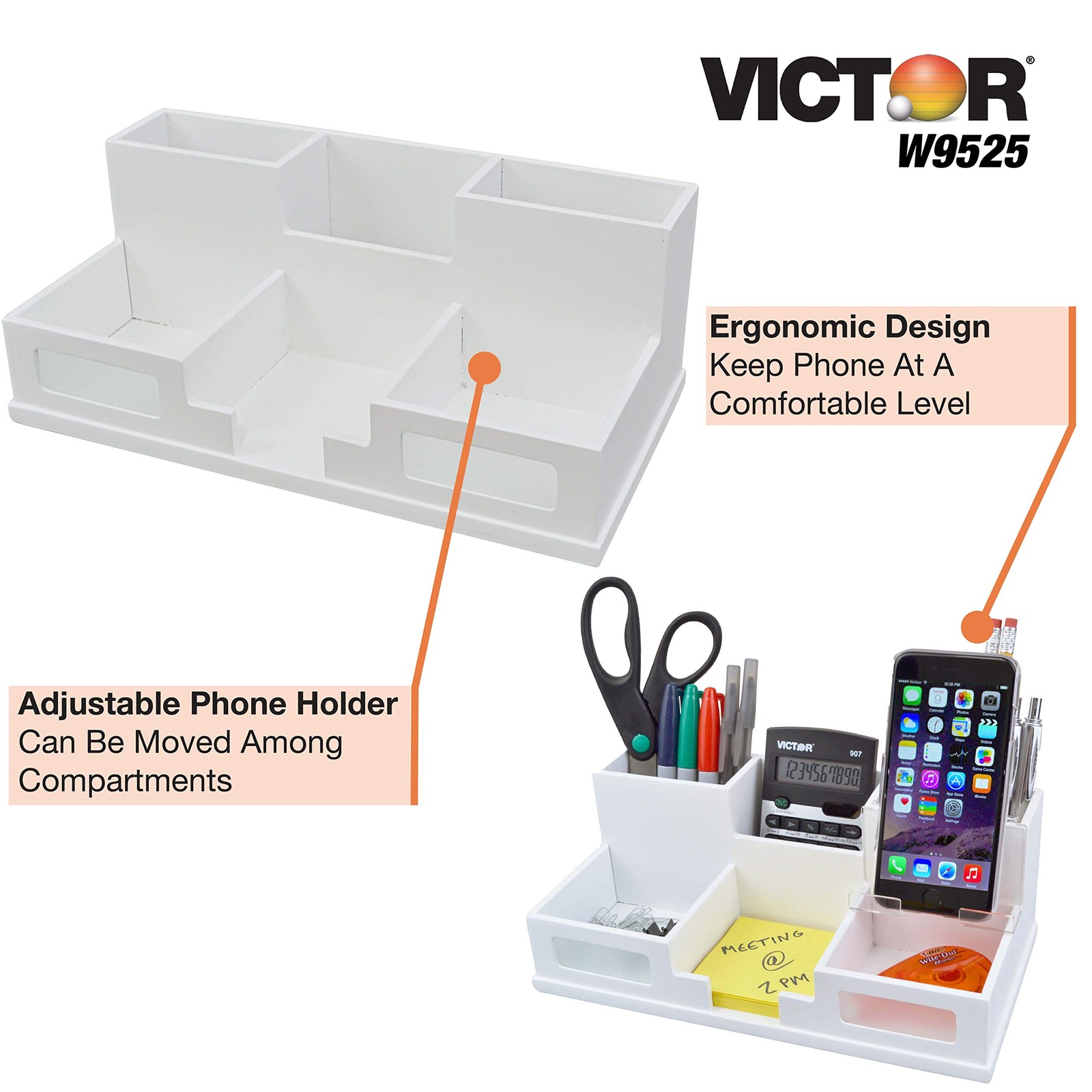 Victor W9525 Pure White Desk Organizer with Smart 4″ x 5.5″ x 10.4″,