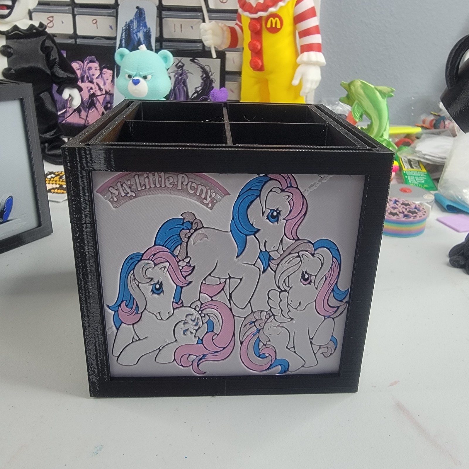 80s Retro Cartoon 3D Printed Shadow Box Organizer Cube Rainbow Pony Strawberry