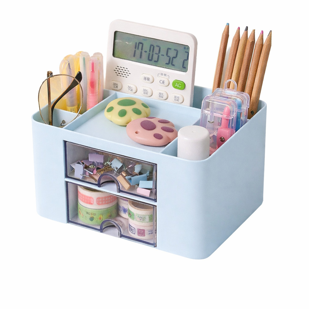 Compact Desk Organizer with Drawers for Stationery, Makeup, Jewelry – Blue
