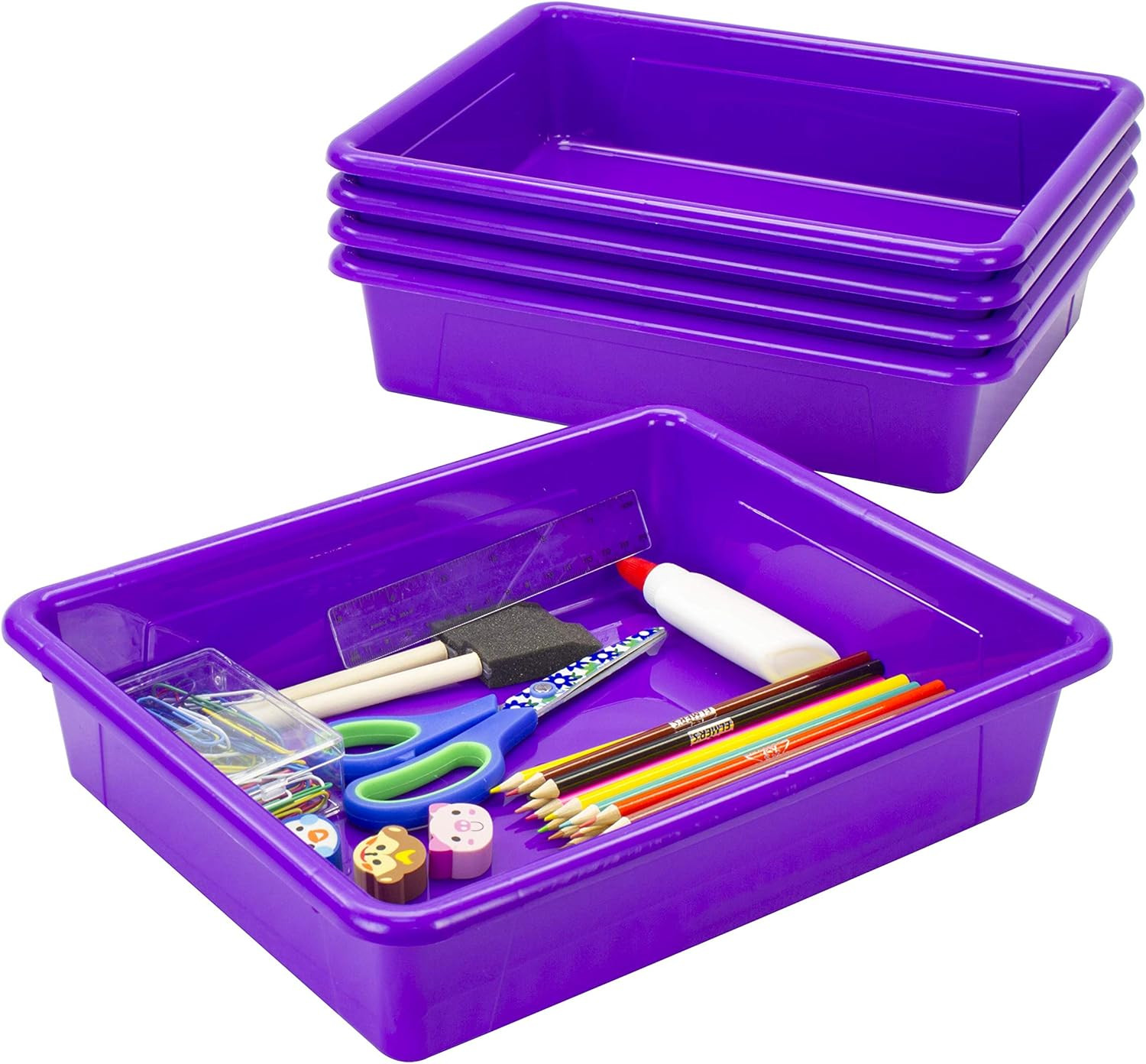 Letter Size Flat Storage Tray – Organizer Bin for Classroom, Office and Home, Vi