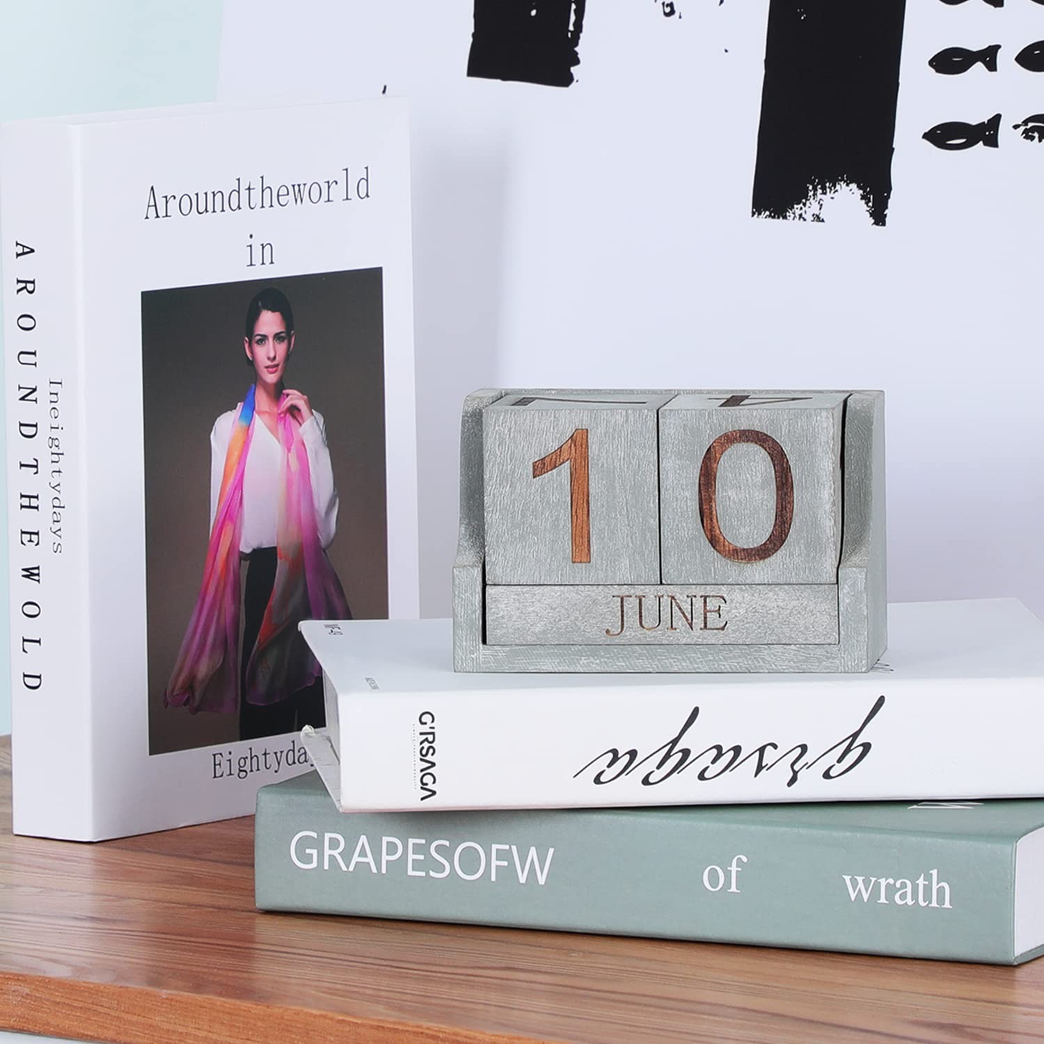 Wooden Desk Calendar,Desk Calendar Blocks for Rustic Vintage Grey