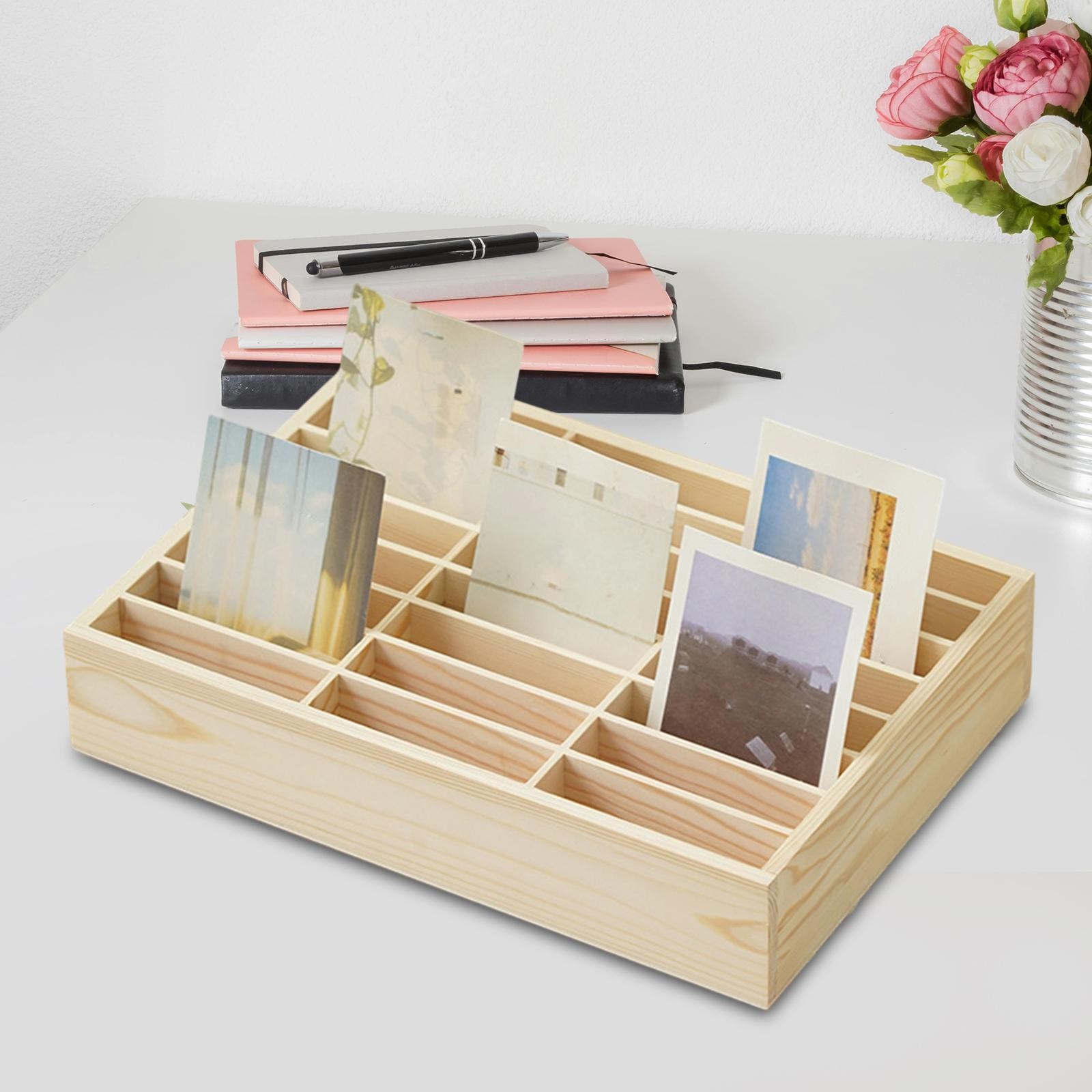 Wooden Mobile Phone Storage Box Phone Holder Display Rack Finishing Grid Desktop