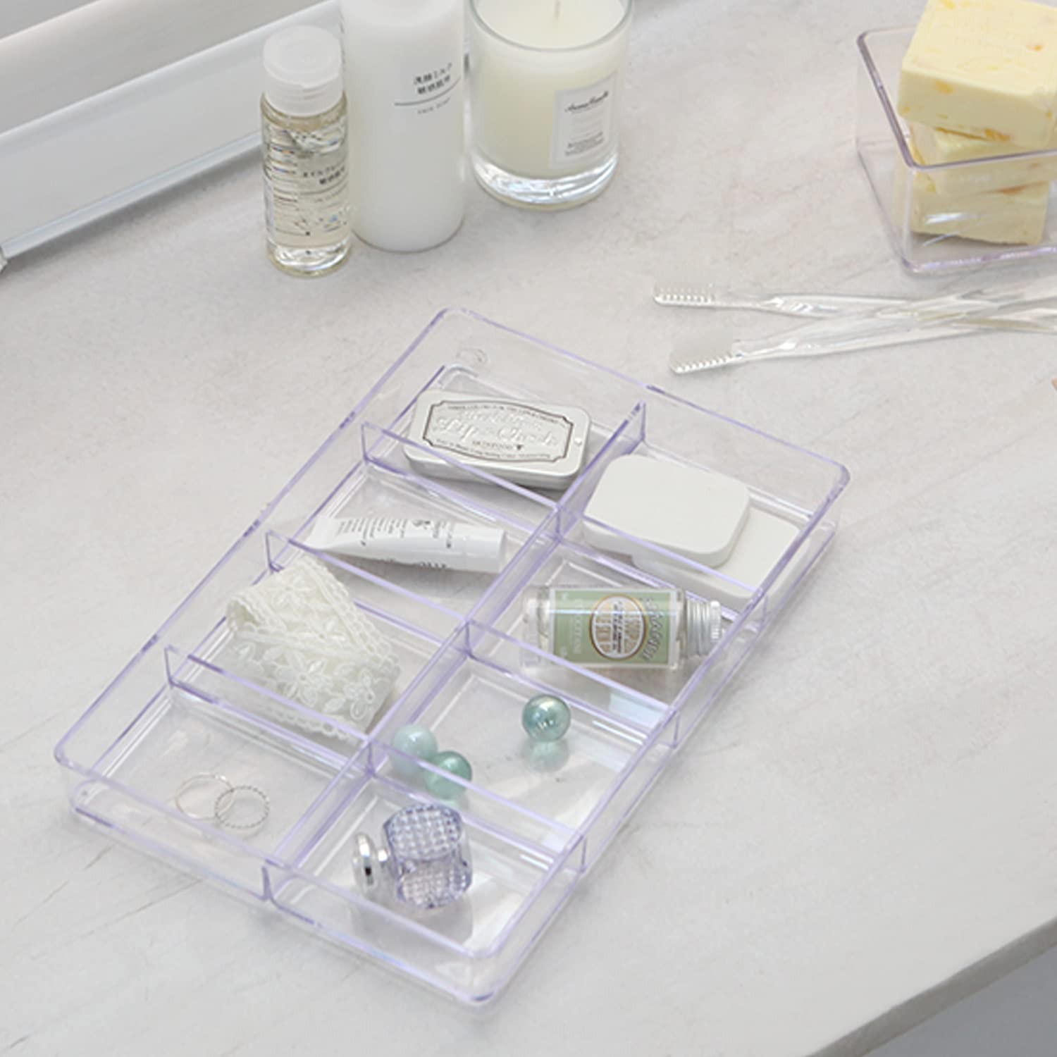 carrotez Small Stackable Jewelry Organizer Tray, 8 Grid, Clear Plastic clear