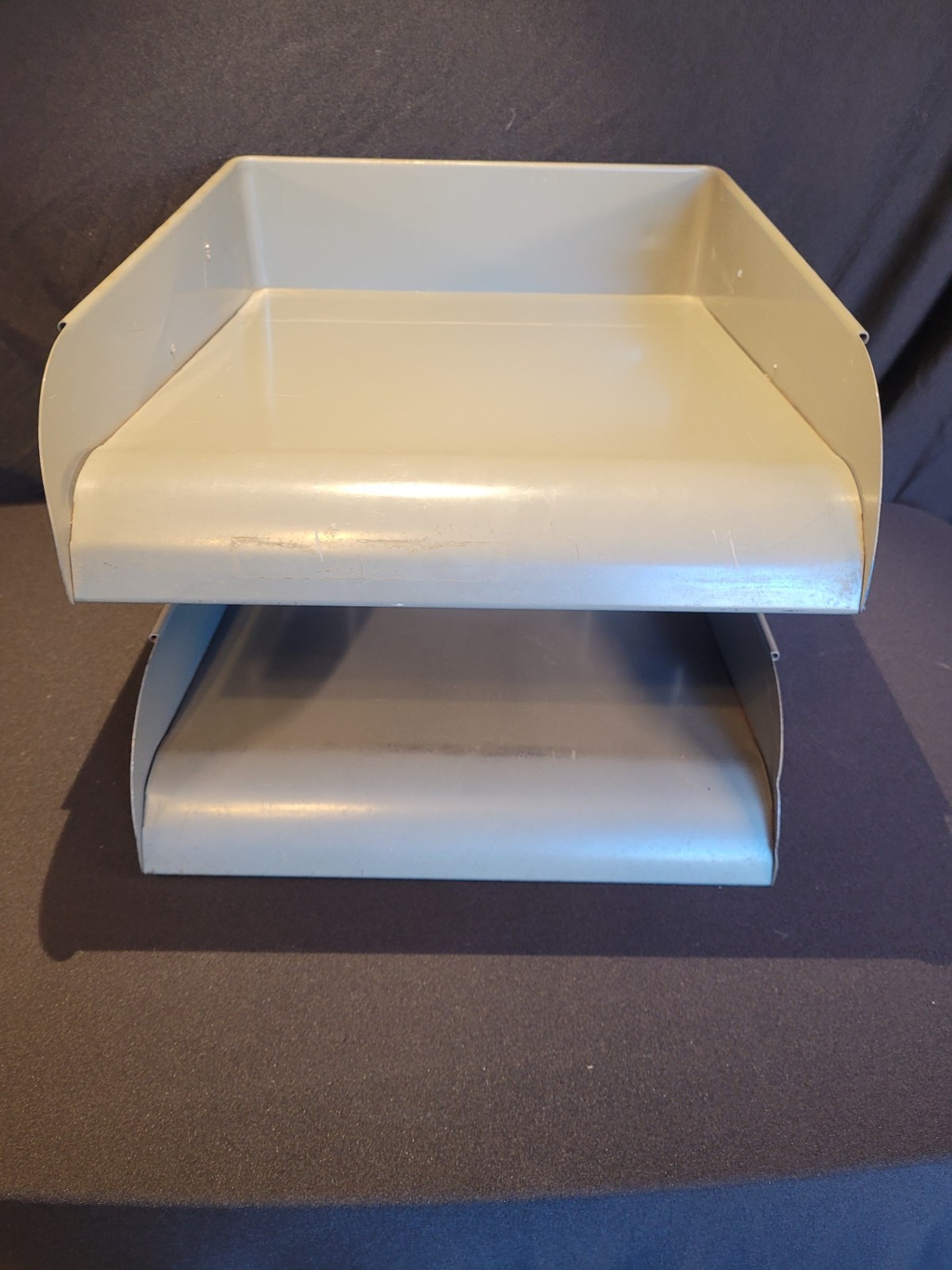 Vintage Globe-Wernicke 2-Tier Paper Tray Desk Organizer Gray Metal In/Out