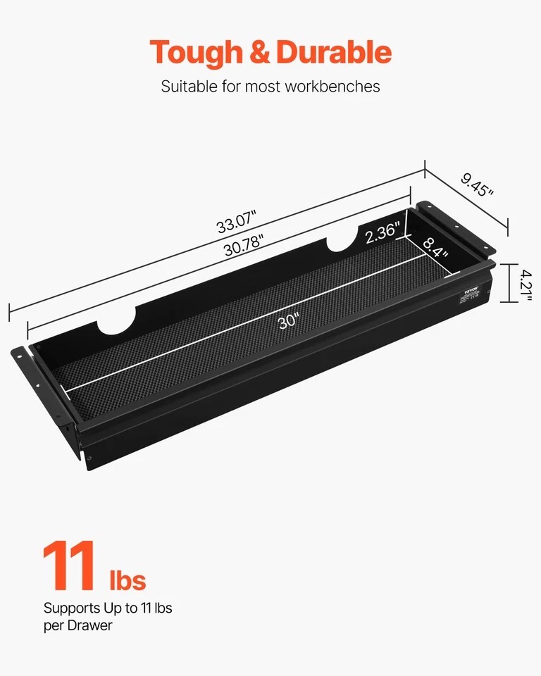 33 in Under Desk Drawer Organizer Slide-out Drawer Space Saver for Office