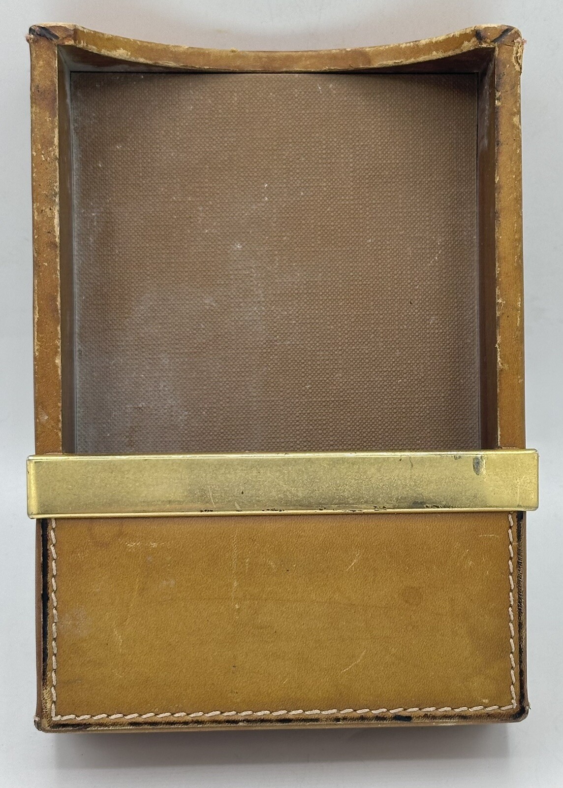 Vintage Mark Cross 4” x 6” Memo Sheet Desk Tray Box Leather & Brass Made Italy