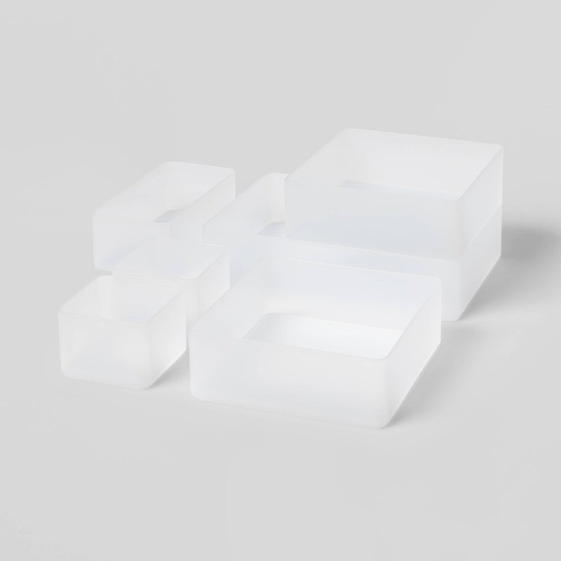 6pc Plastic Drawer Organizer Clear: Desk & Office Organization Set