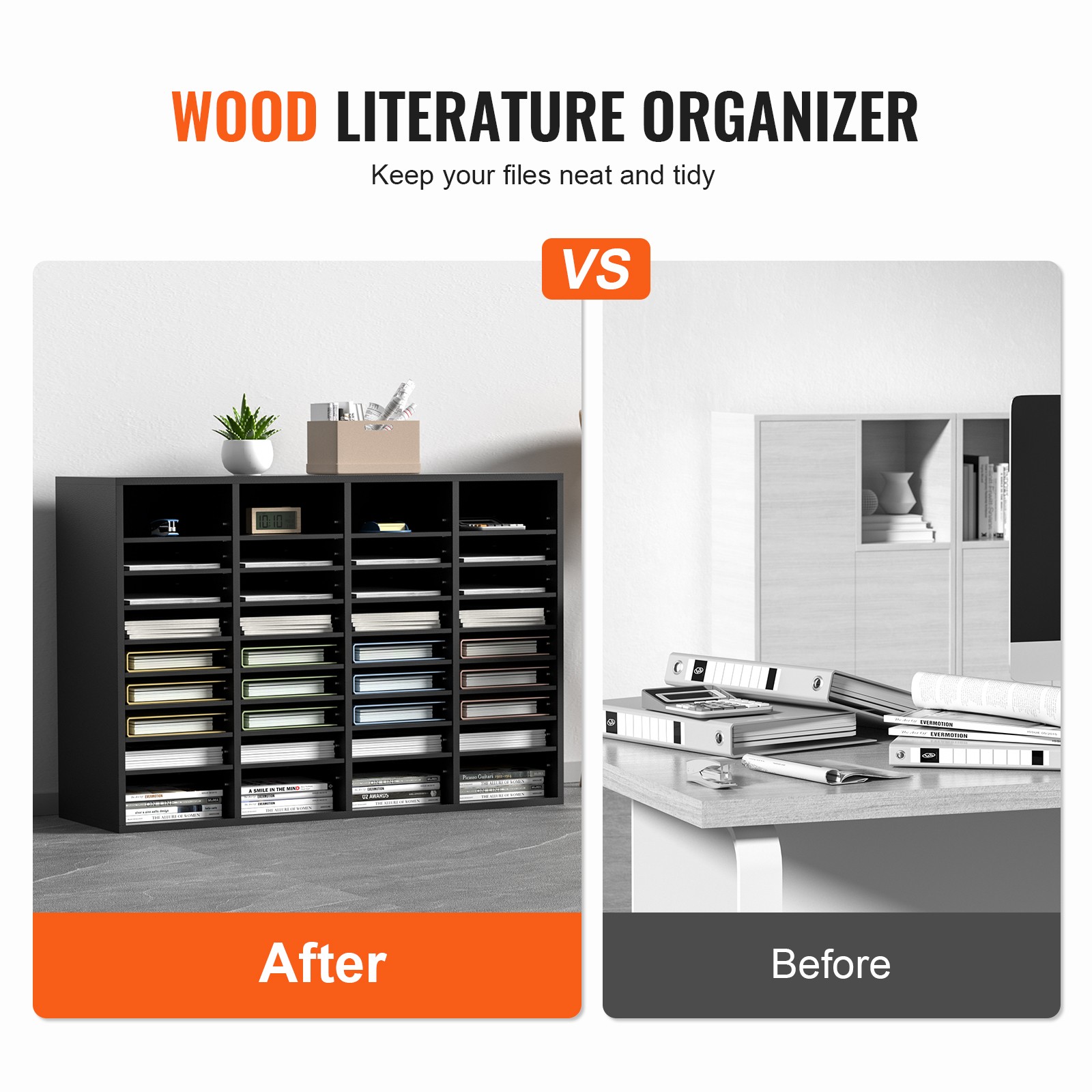Uimoso Wood Literature Organizer Adjustable File Sorter 36 Compartments Black
