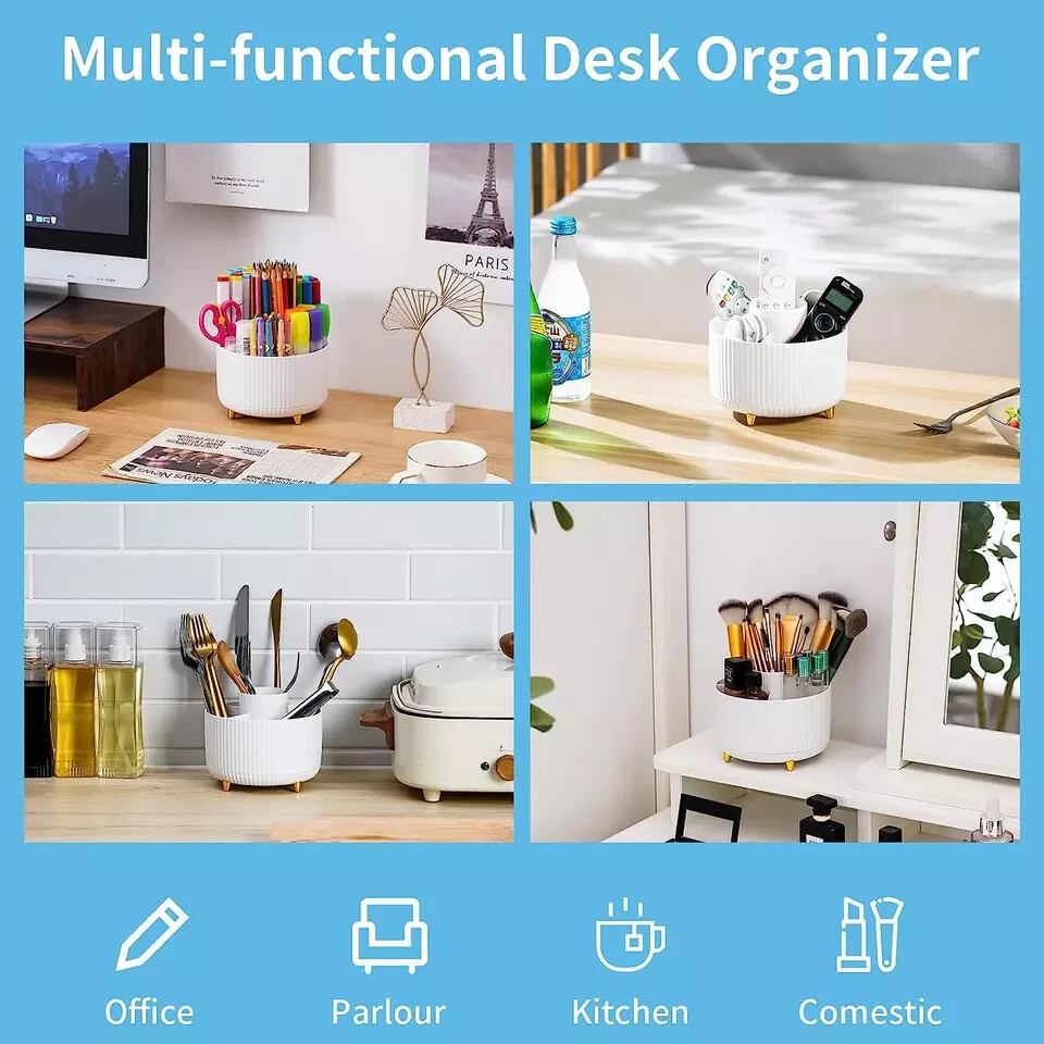 Pencil Pen Holder for Desk, 5 Slots 360° Degree Rotating Desk Organizers and Acc