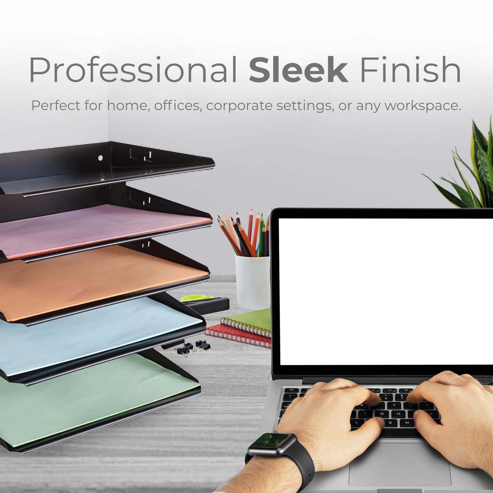 Desktop Organizer, 5-Tier Letter Tray, Black Metal Document File Organizer fo…