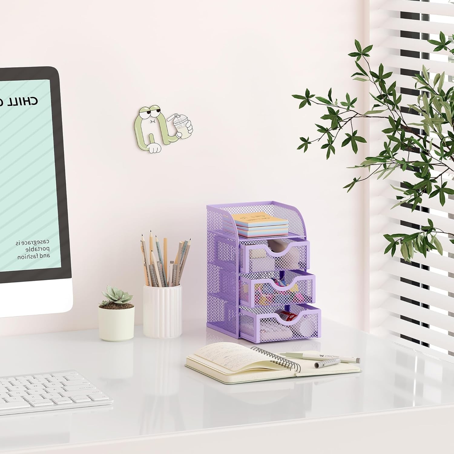 Elegant Rust-Resistant Purple Desk Organizer with 3 Drawers for Home or Office