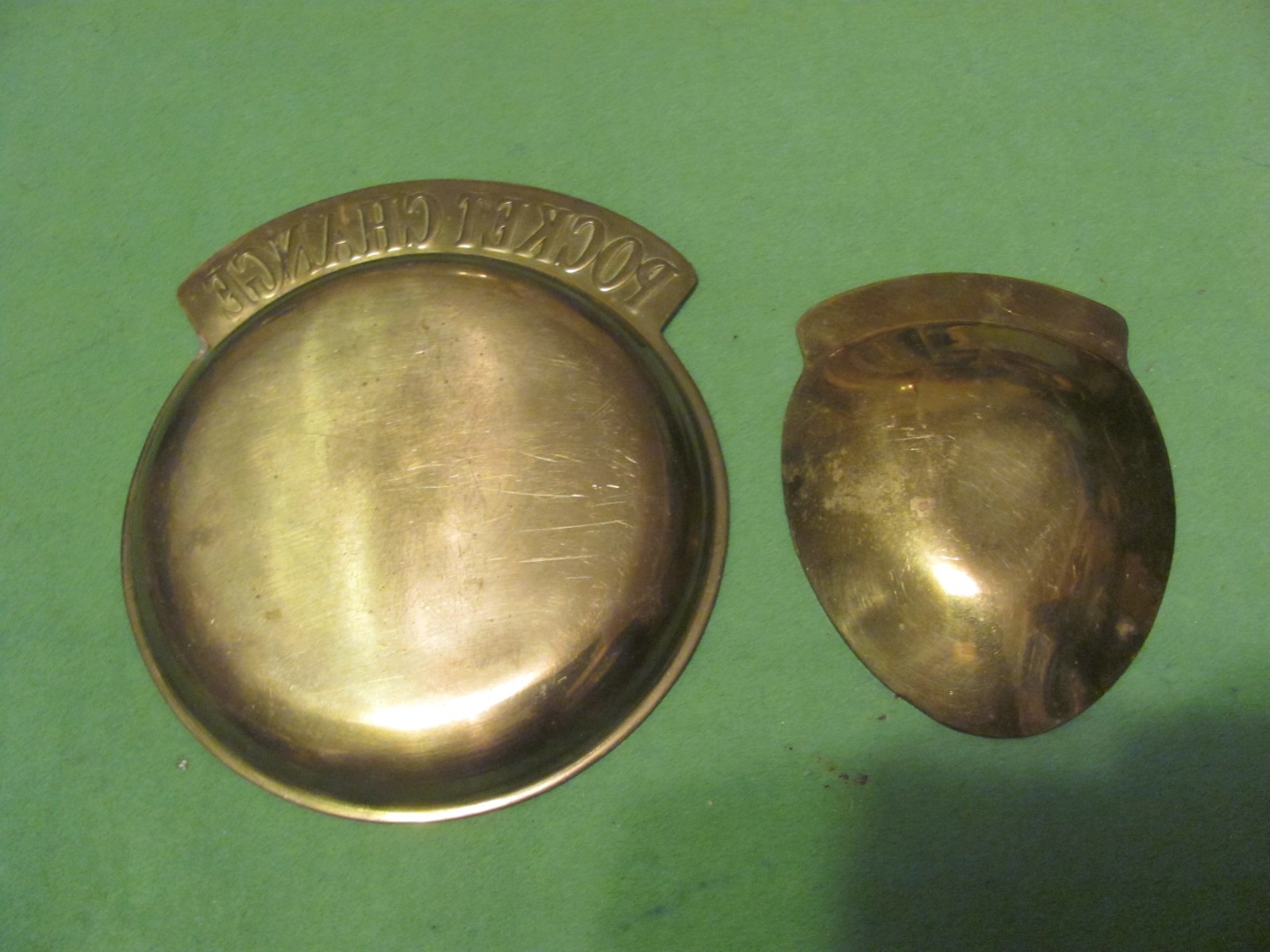 2 Vintage solid Brass Pocket Change Trays Trinket Dish