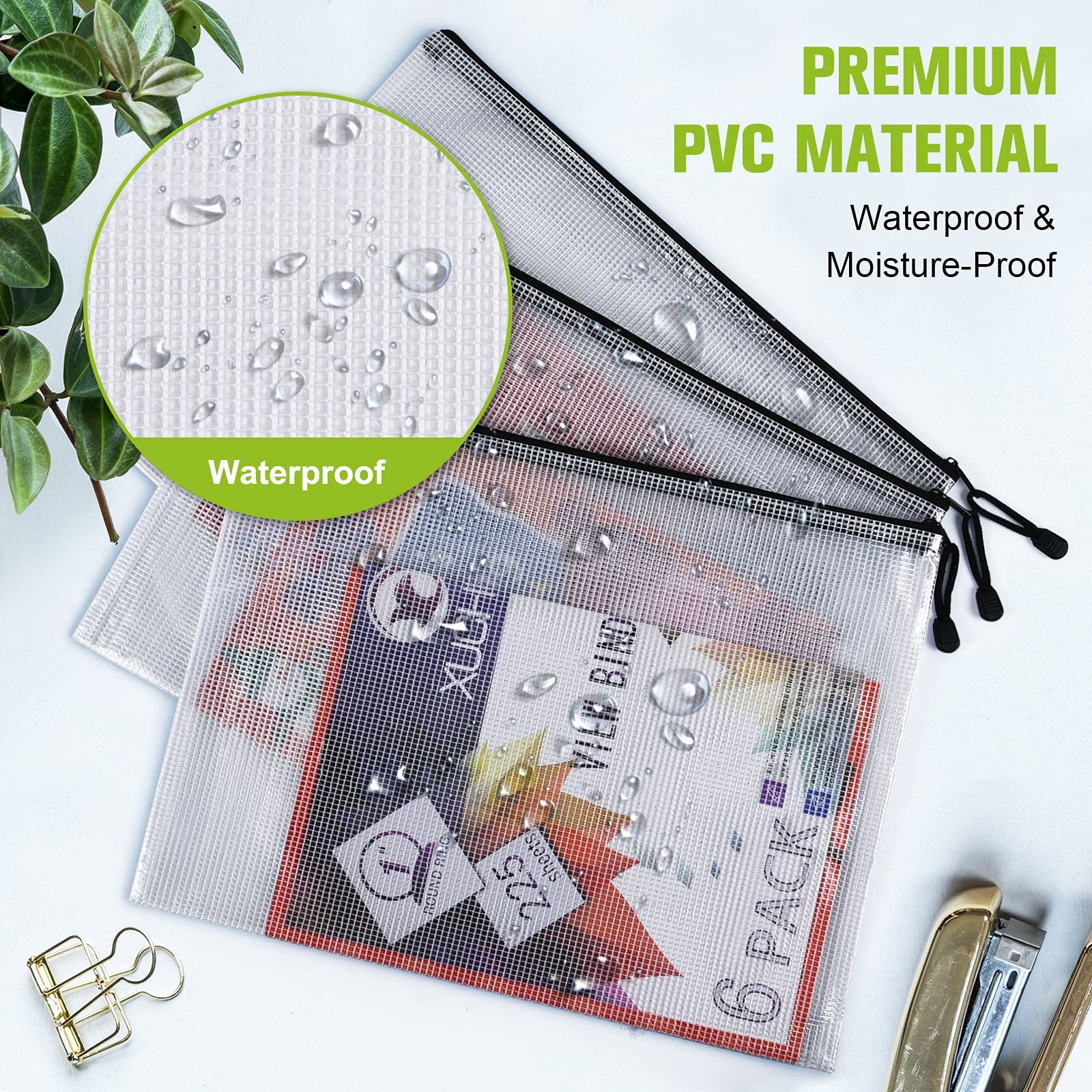 Mesh Zipper Pouch, 6PCS Waterproof Plastic Mesh Zipper Bag, A3 Size Tear-Resi…