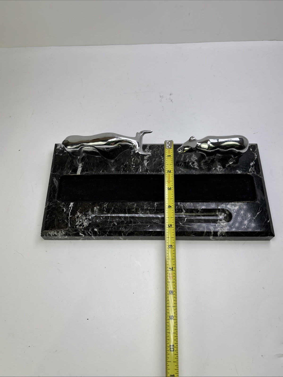 Wall Street Black Marble Bull and Bear Desk Organizer by Bey Berk International