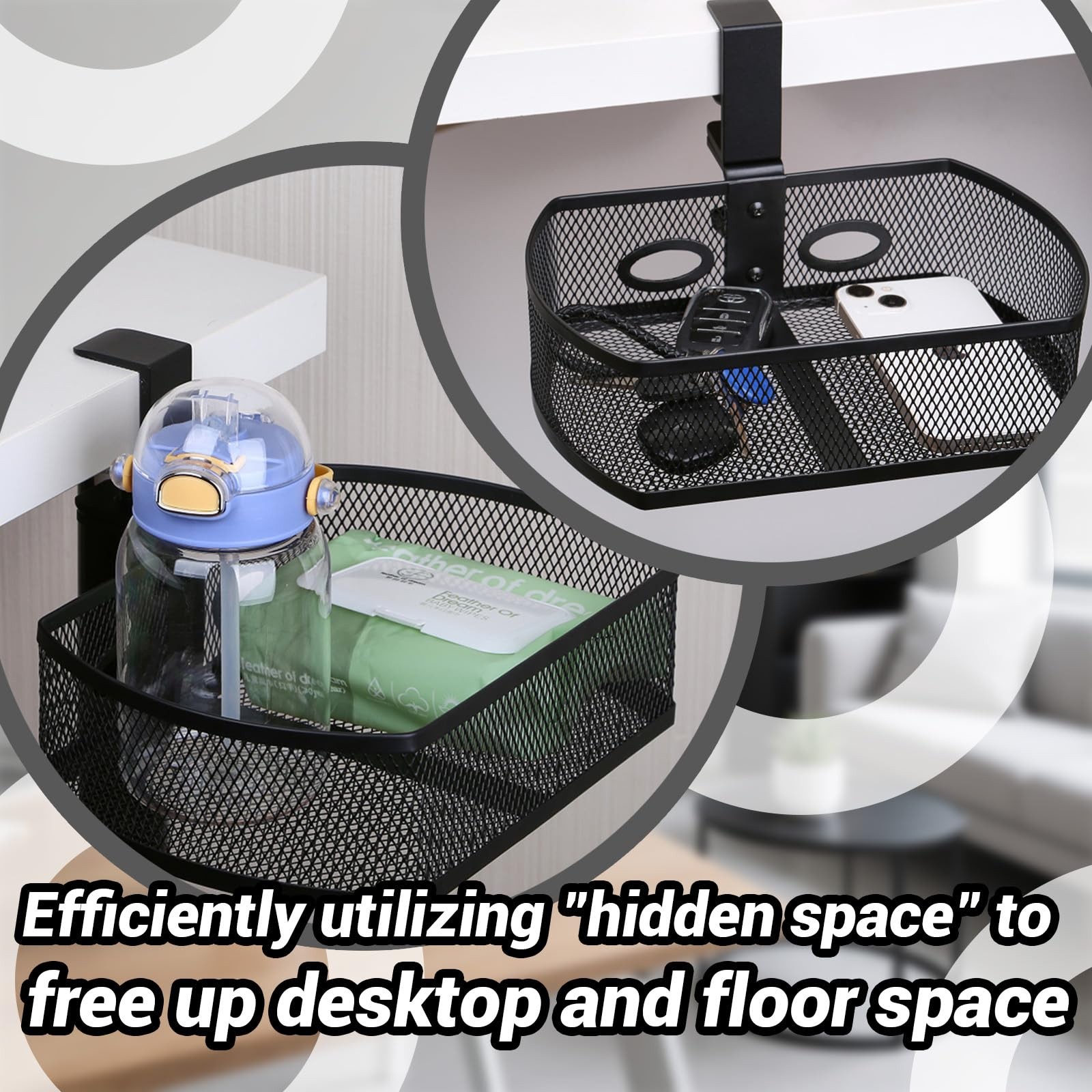 Clamp-On Hanging Desk Organizer – Metal Under-Desk Storage with Clamp Mount, …