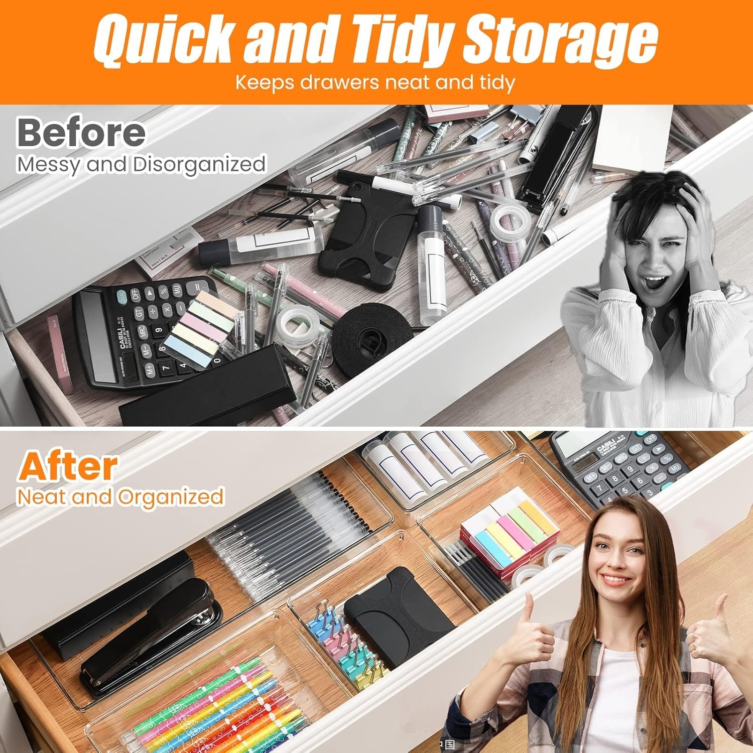 6 Pcs Large Size Clear Drawer Organizer Set, Acrylic Non Slip Non Cracking Ki…