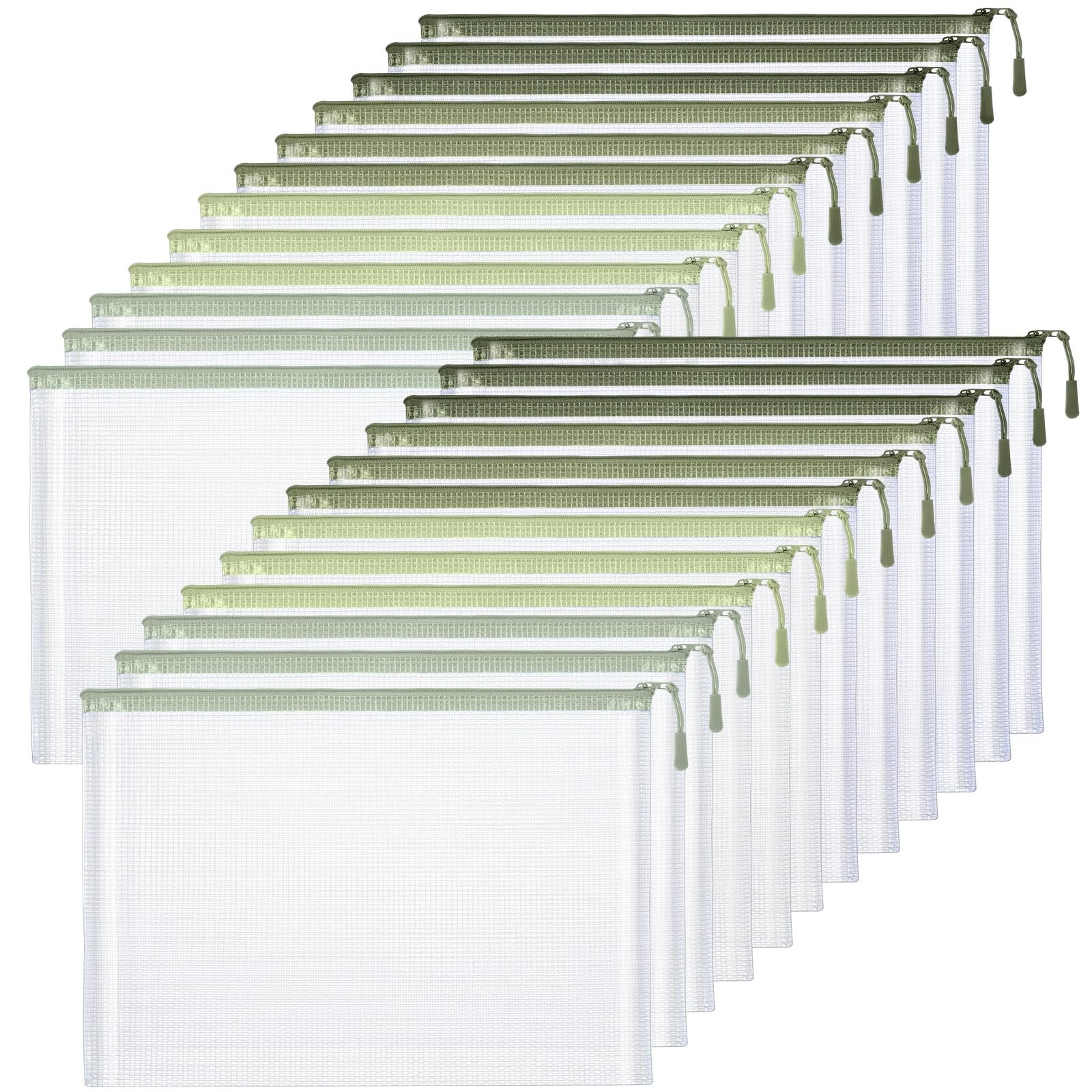 24 Pack Sage Green Mesh Zipper Pouch Bags, A4 Size Clear Mesh Zipper Storage …