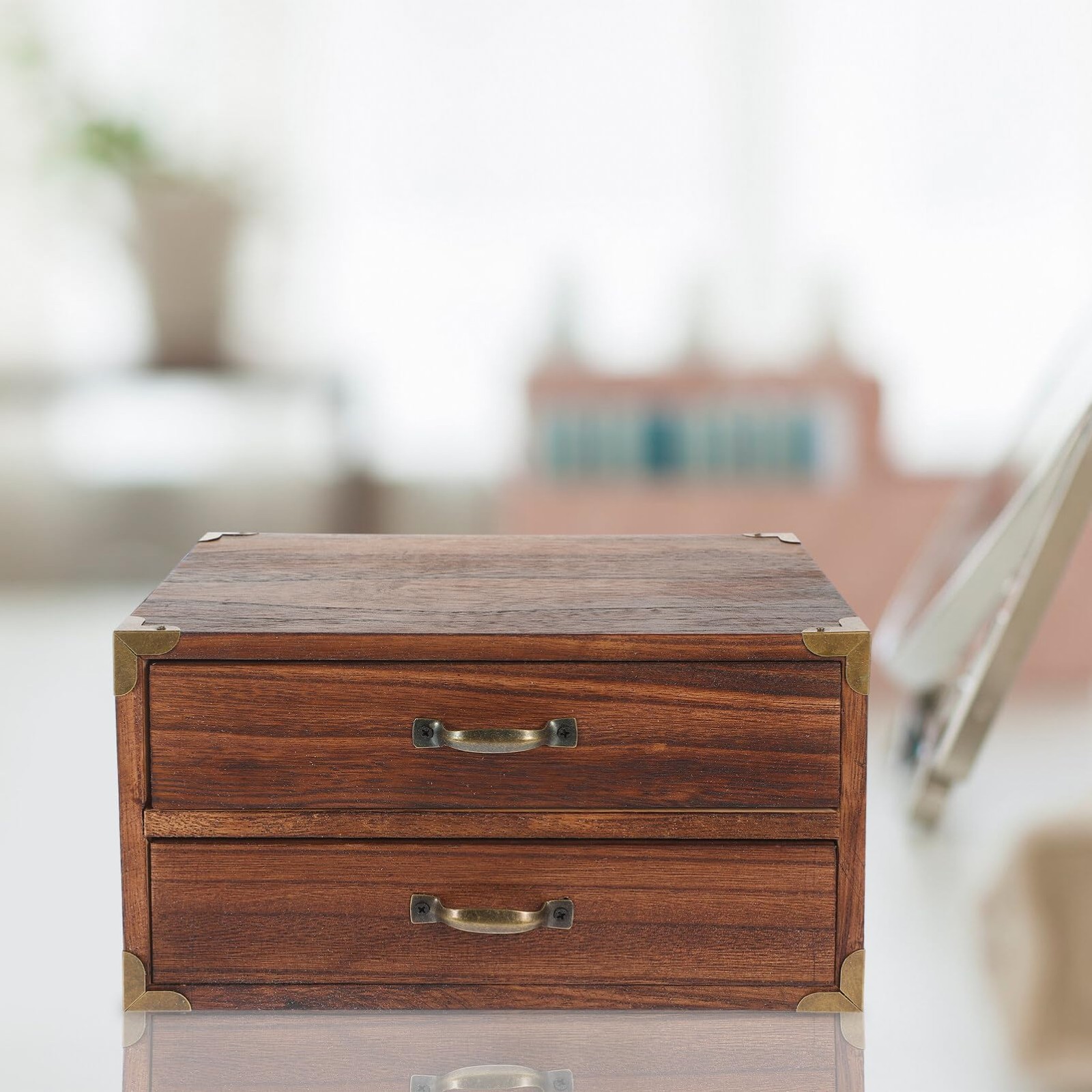 Alipis 2 Drawer Wooden Desktop Organizer – 24.00X18.00X13.00CM, Coffee 1