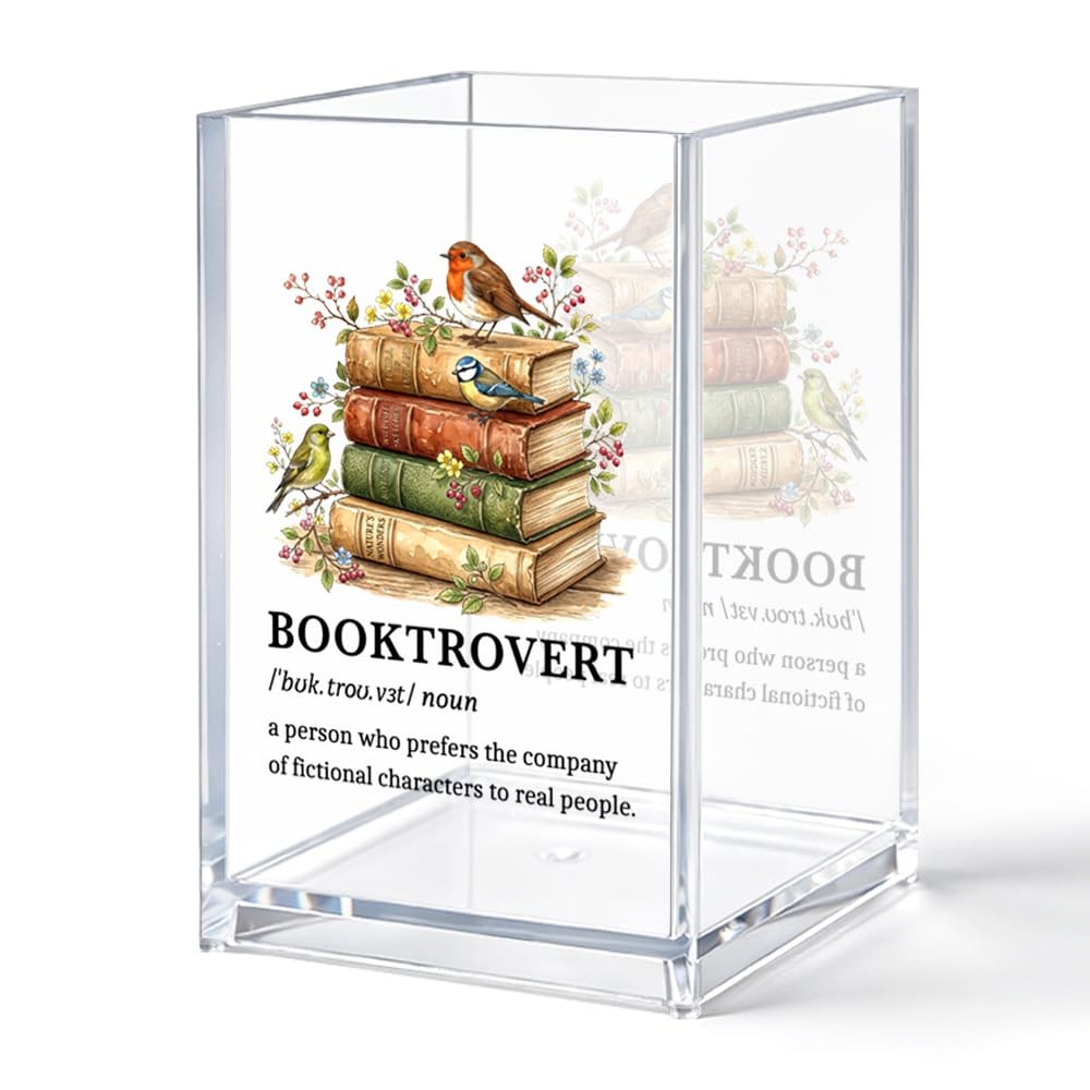 Booktrovert Desk Organizer, Vintage Books Acrylic Pen Holder for Booklish Rea…