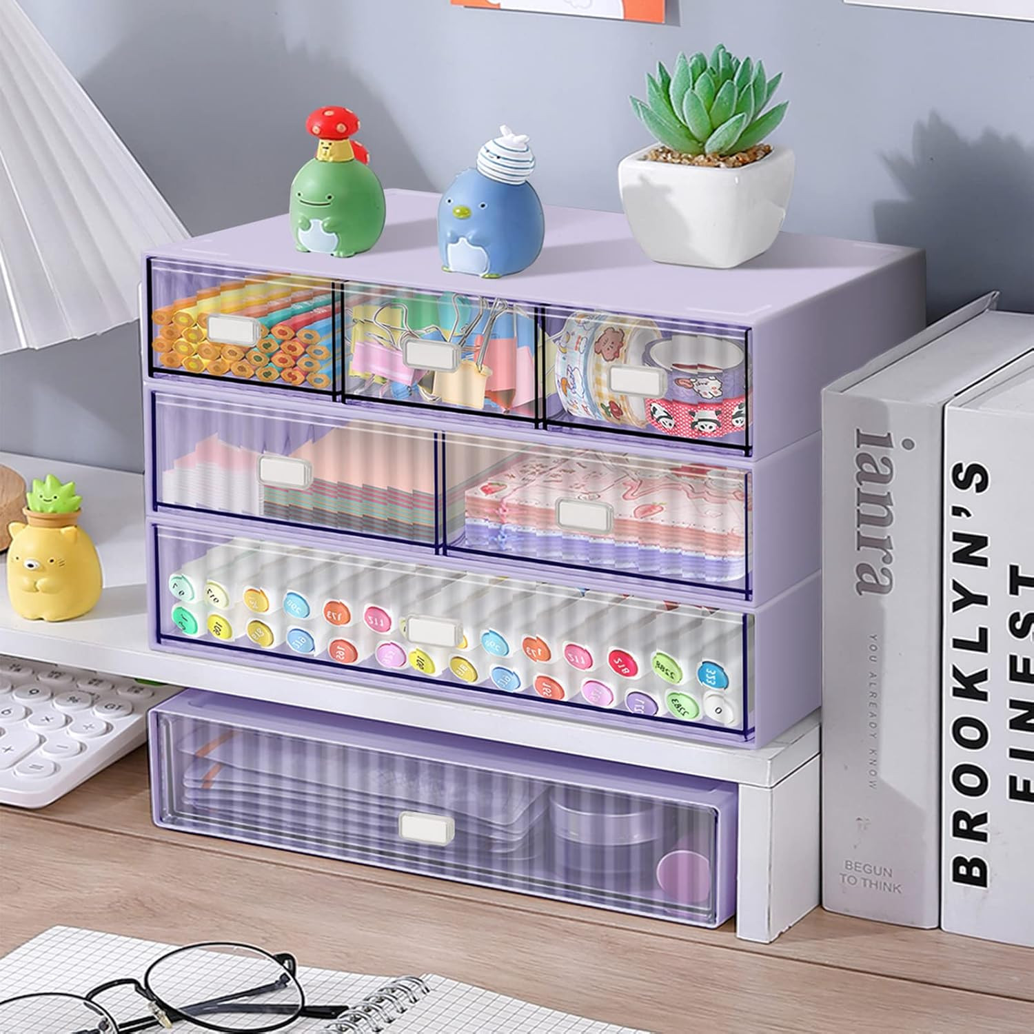 3 Tier Stackable Desk Organizer with 6 Drawers, Plastic Desktop Storage Box Draw