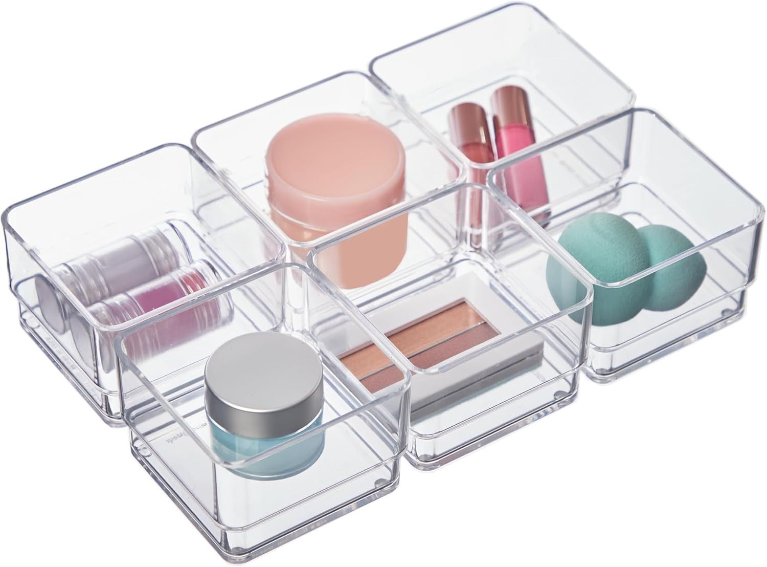 Simplesort 6-Piece Stackable Clear Drawer Organizer Set | 3″ X 3″ X 2″ Square Tr