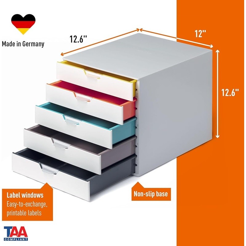 Varicolor 5 Drawer Unit Desktop Organizer Plastic Storage Letter-Size Files New