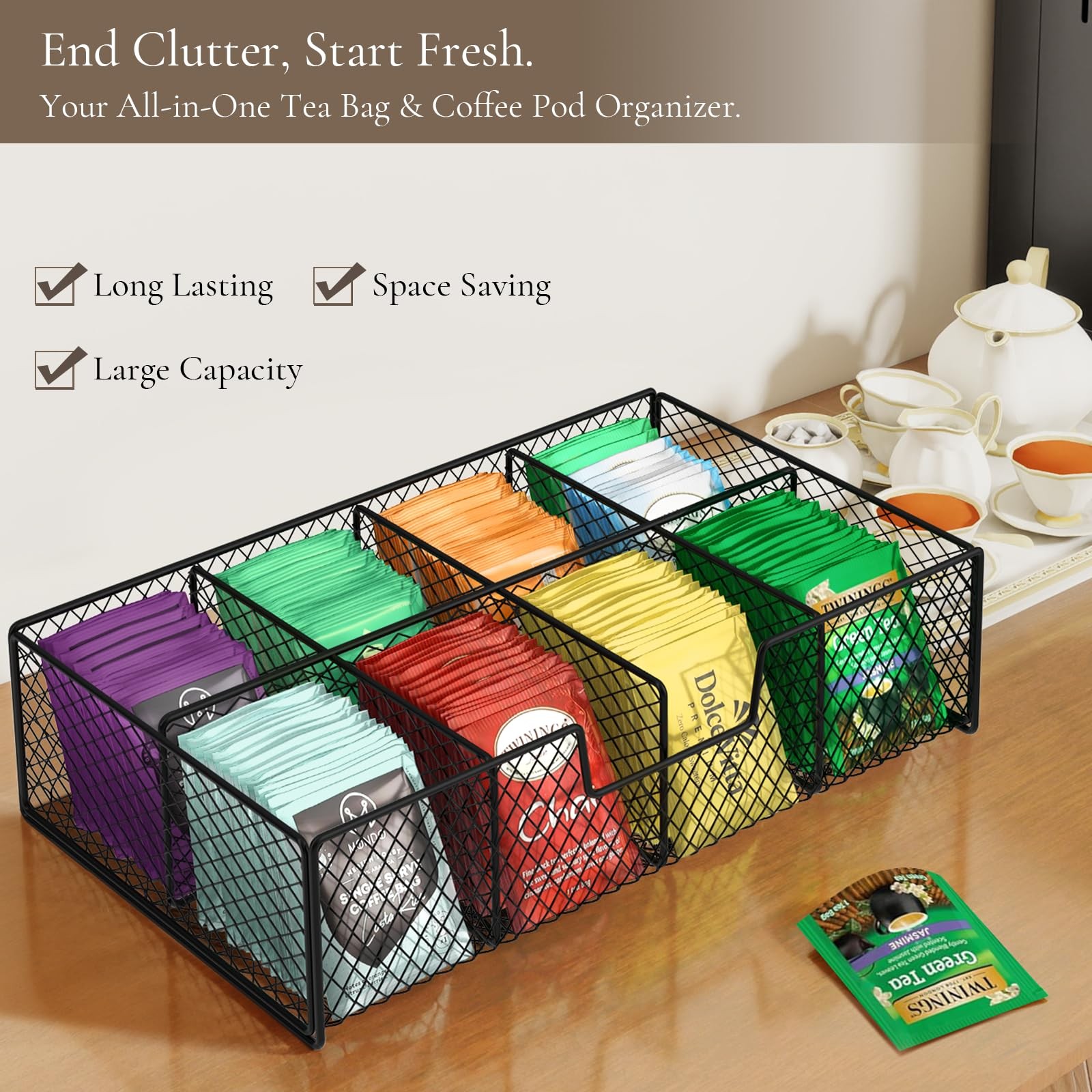 BCOZLUX Tea Bag Organizer, Wooden Organizers and Storage Box Rustic Brown