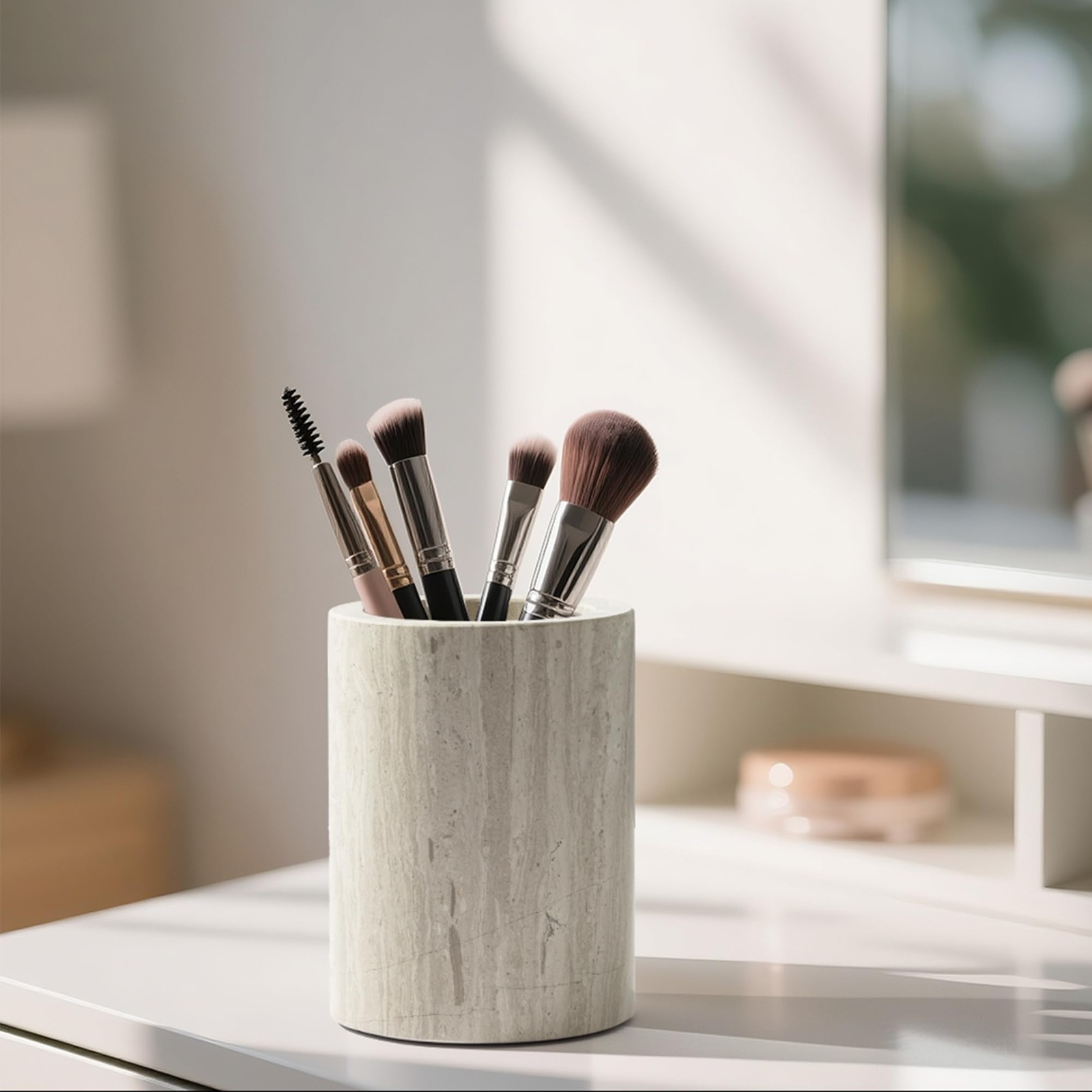 Natural Marble Pen Holder for Desk, Handcrafted Sturdy Desk Organizer with An…