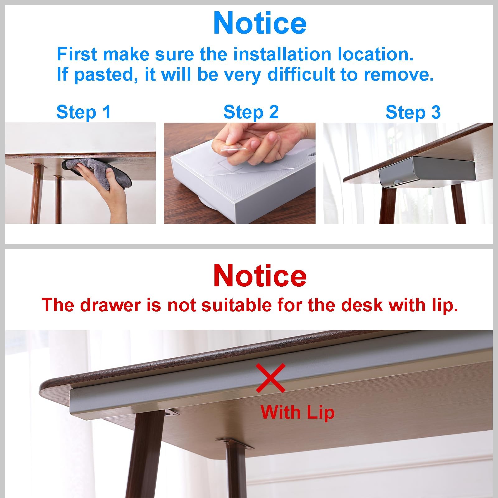 LuluEasy 2 Pack Under Desk Drawer Self-Adhesive Desktop 2pcs-Upgrade, White