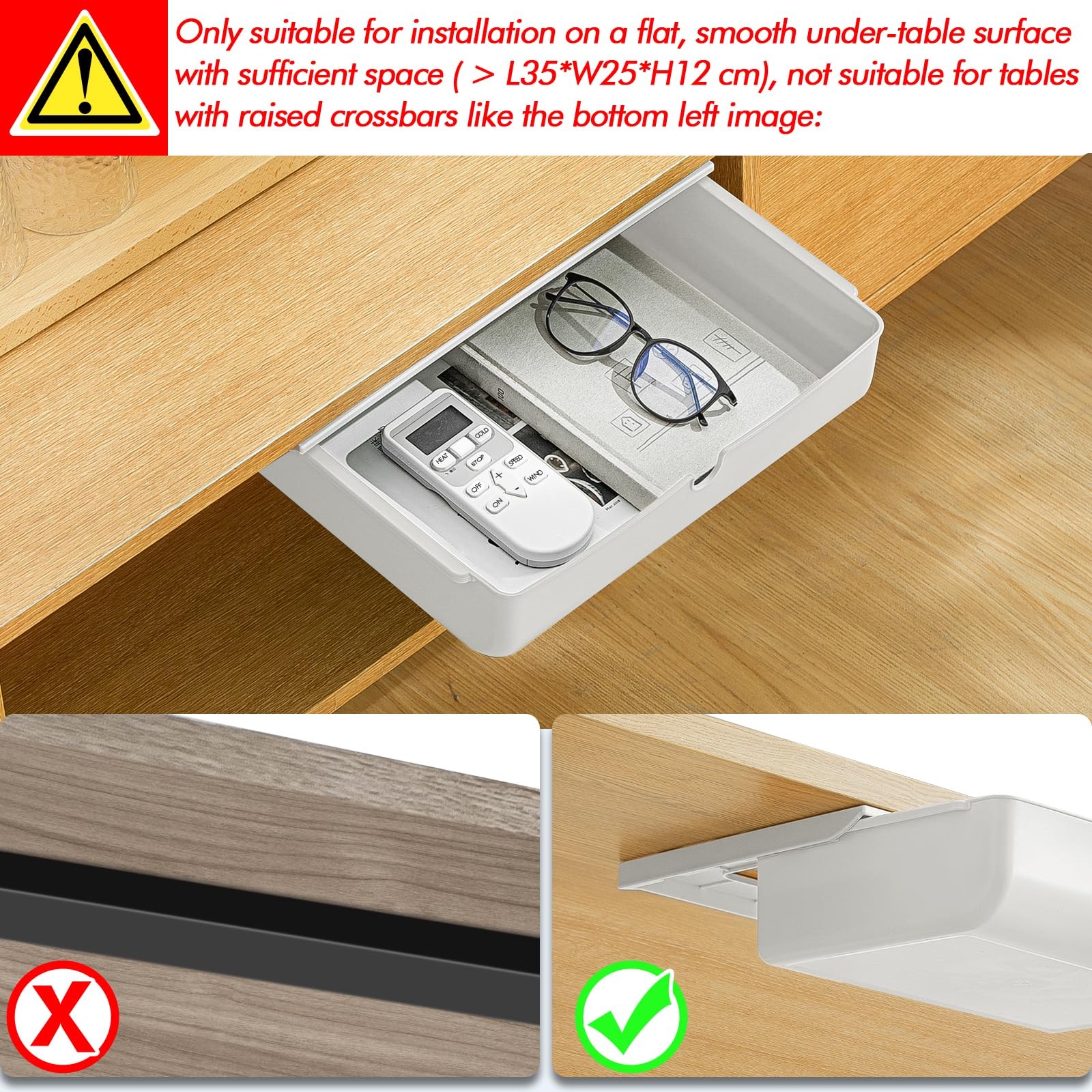 Large White Under Desk Drawer SelfStick Storage Organizer For Office