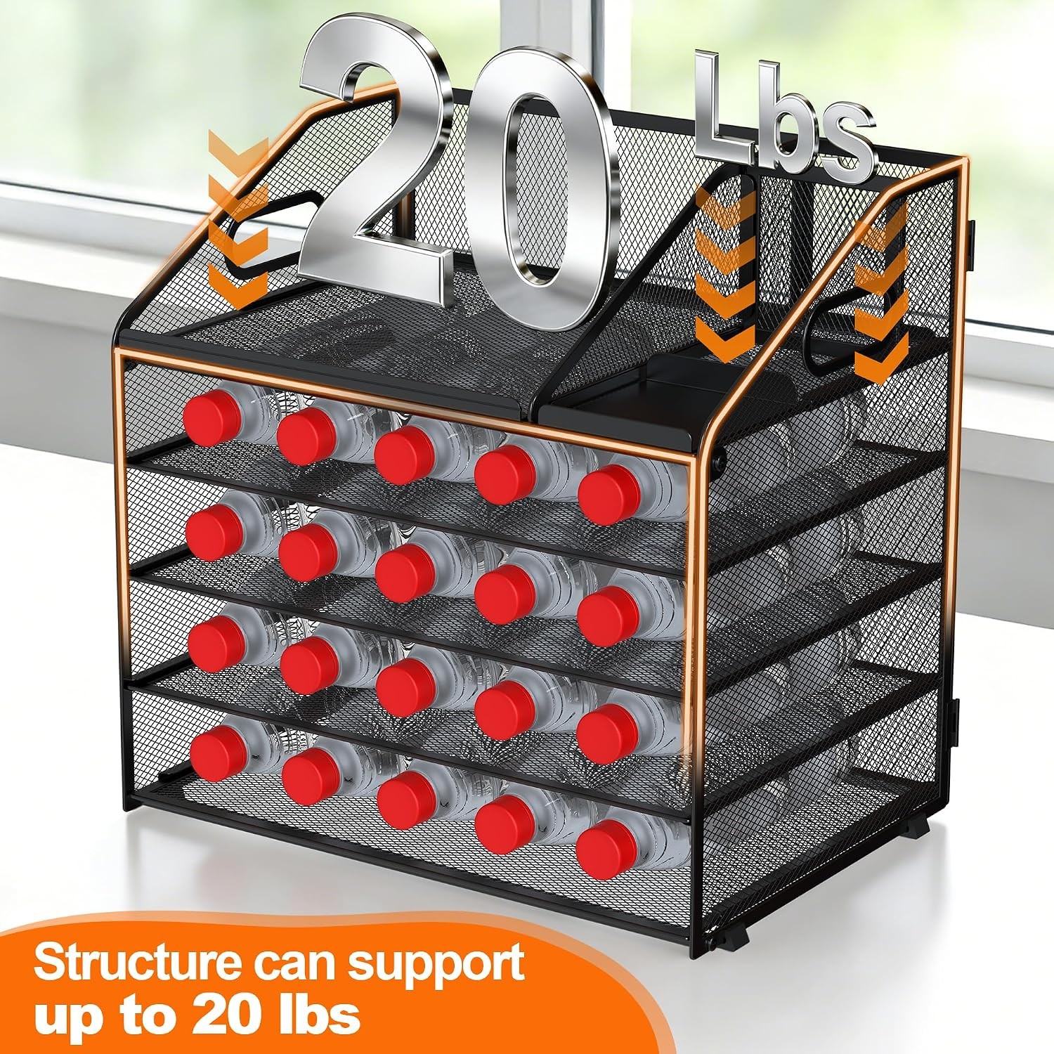 5 Tier Metal Mesh Letter Tray Space Saving Desk File Organizer W/ Handle Pen