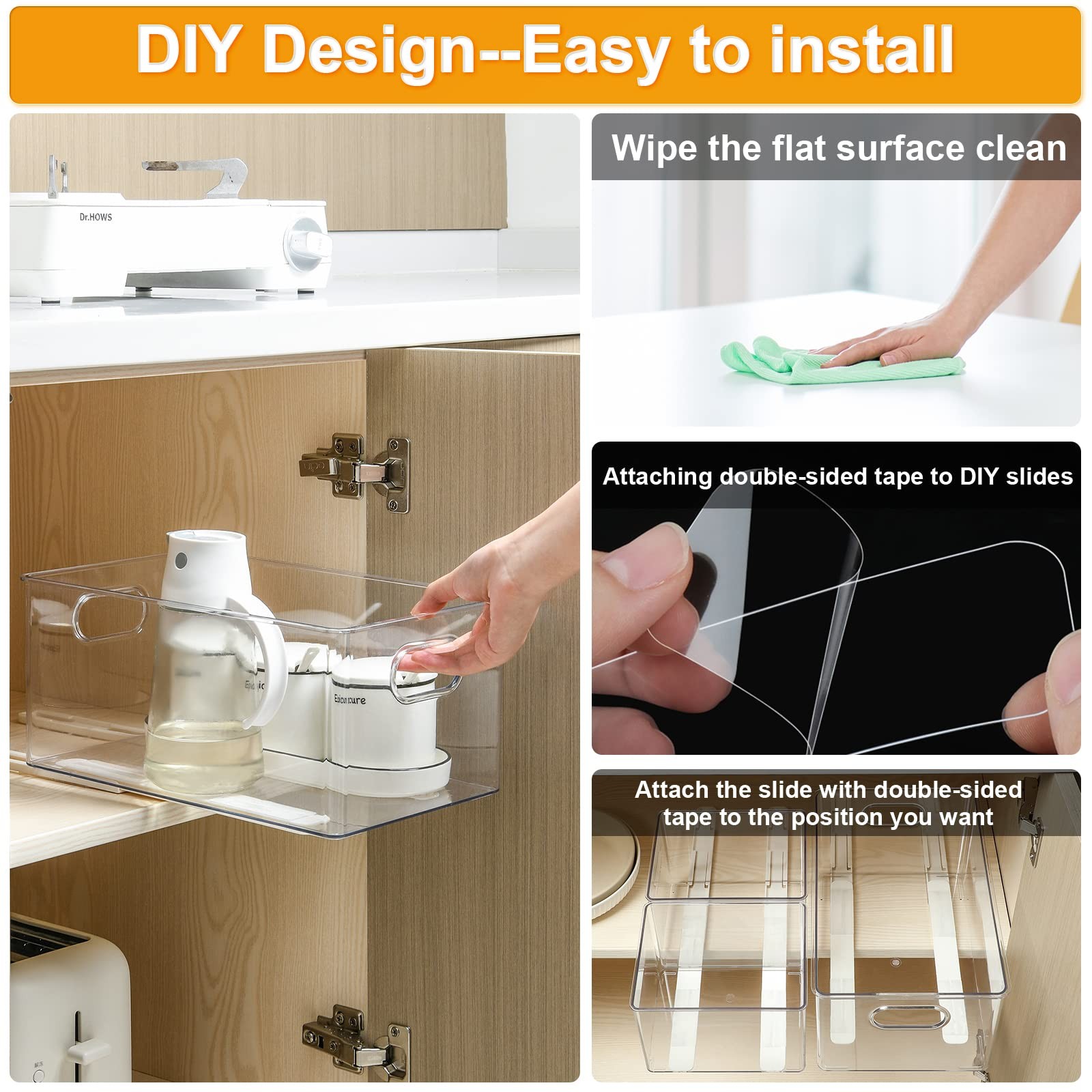 Summark 4 PCS Pull Out Rail for Baskets or Bins.Storage and Organization 2