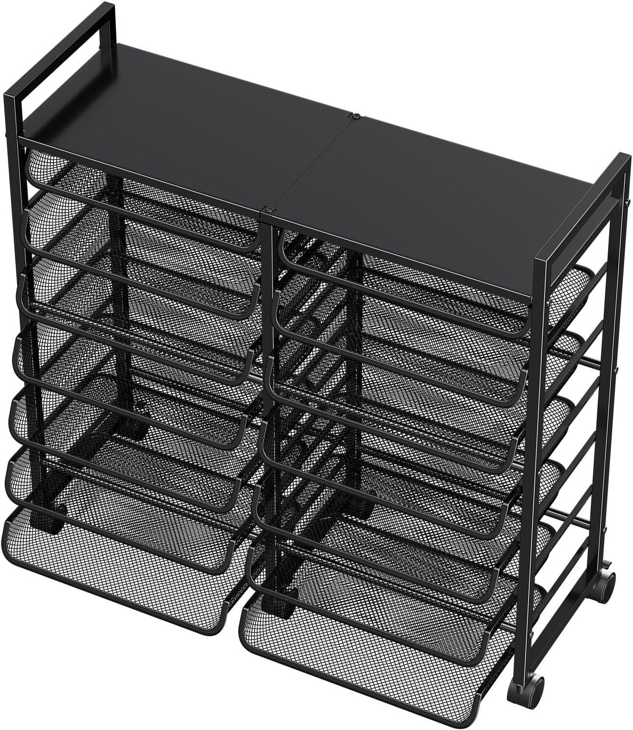 15-Tier Rolling File Cart, Desk File Organizer with 14 Mesh Sliding Trays,