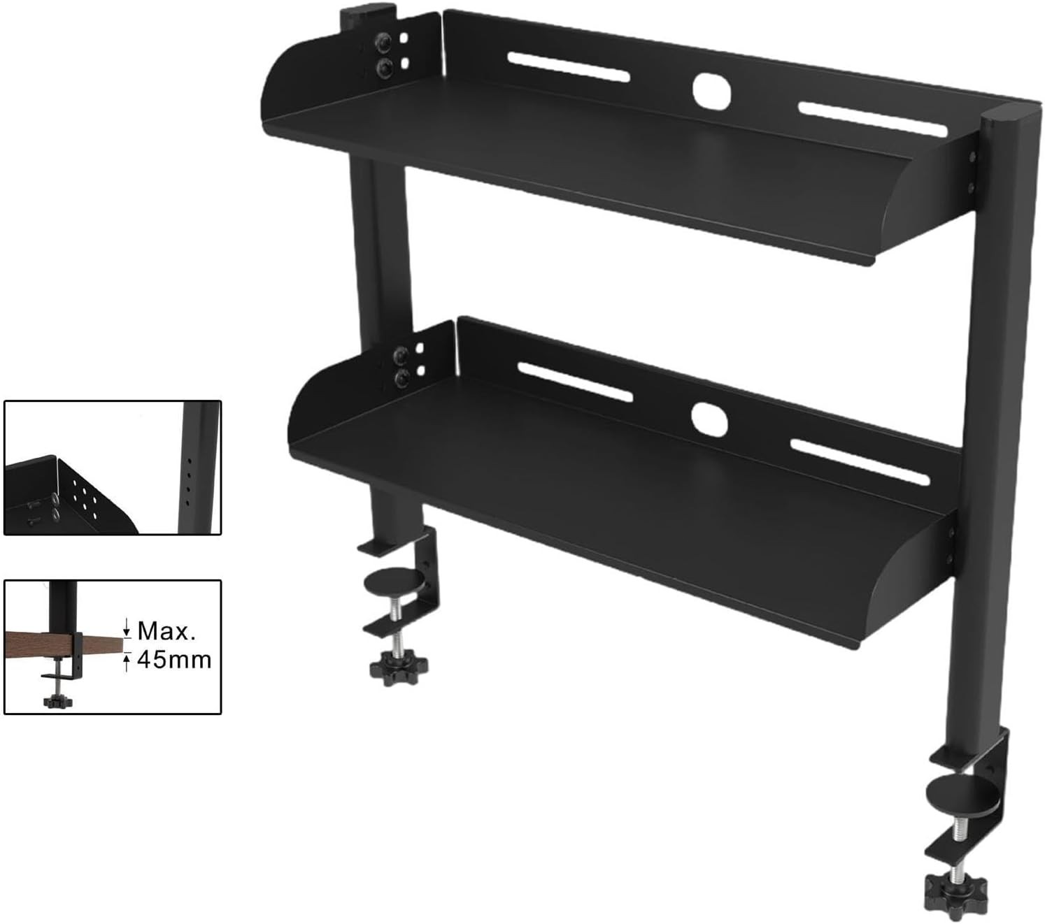 Desktop or Under-Desk Shelf Clamp-on 2-Tier Shelving W/ Adjustable Storage Tray