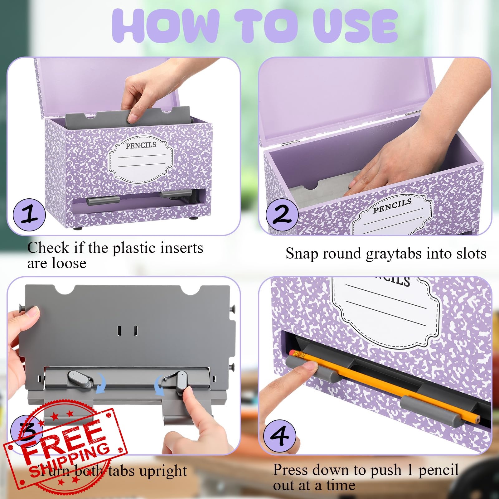 Yalikop 1 Pc Purple Wooden Pencil Dispenser 200 Pencils