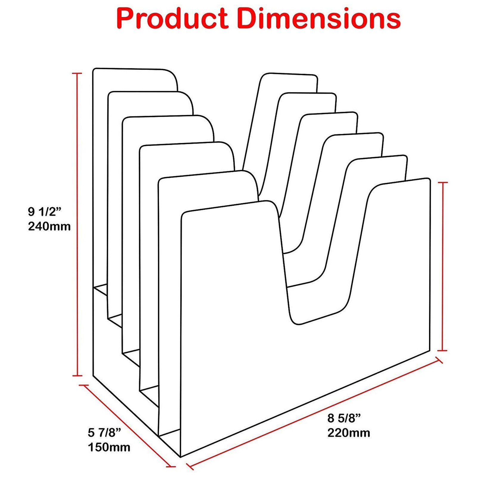 Acrimet 5 Section Incline File Sorter Organizer, Mail, 5 Sections, Black