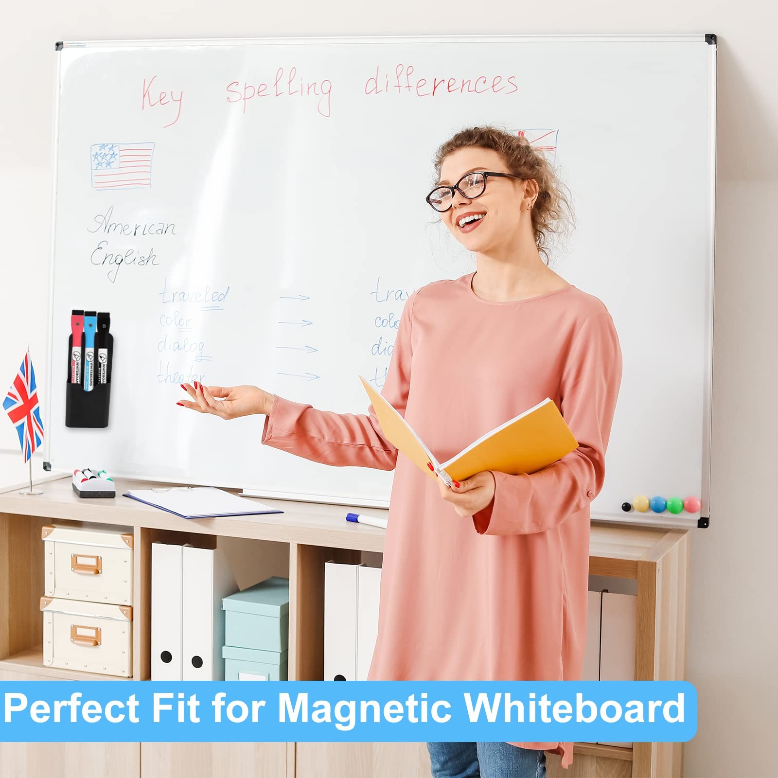 KITANIS Magnetic Pen Holder,2 Pack Dry Erase Marker Holder Black