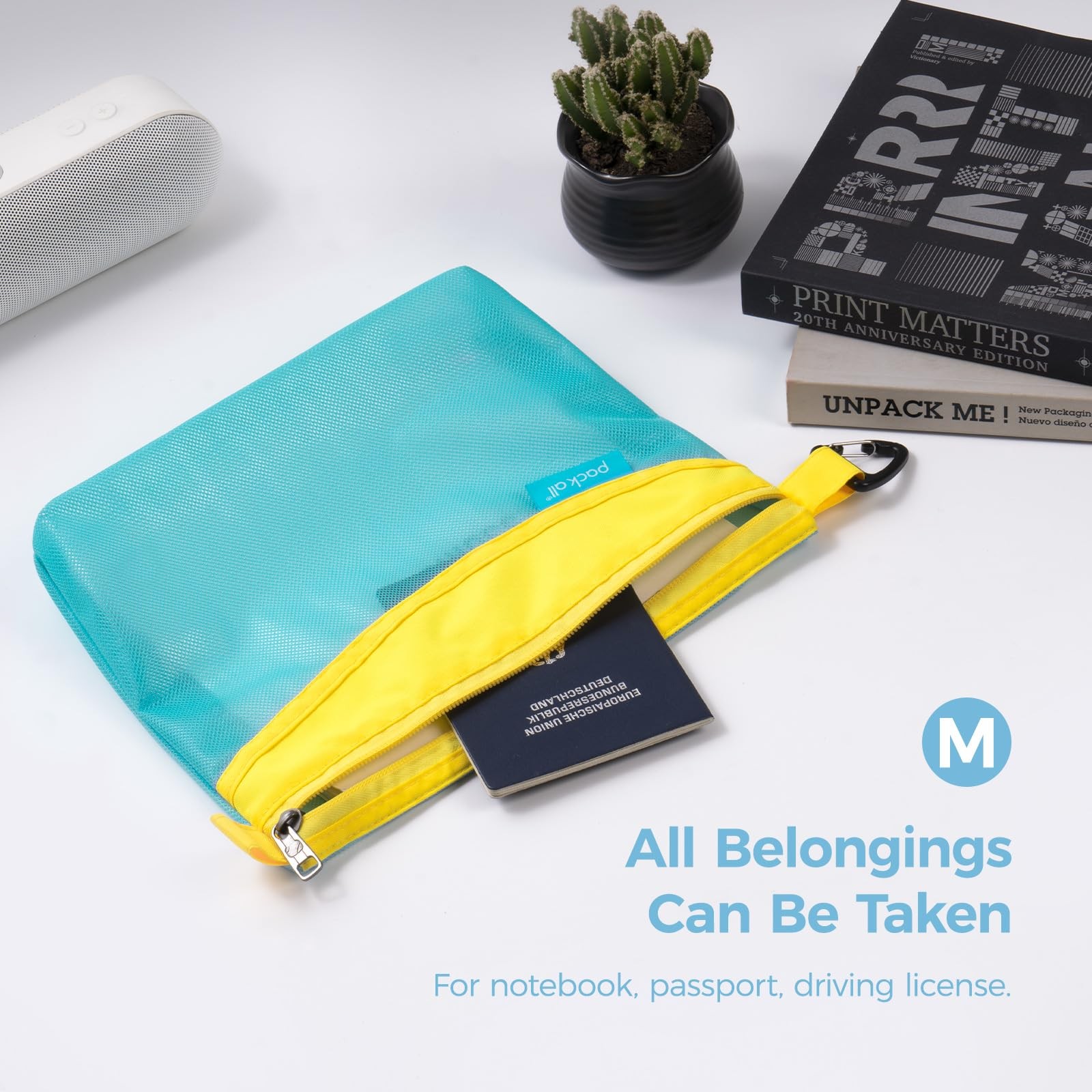 3 Pcs Blue Water Resistant Mesh Zipper Pouch Set For Storage Travel Office Box