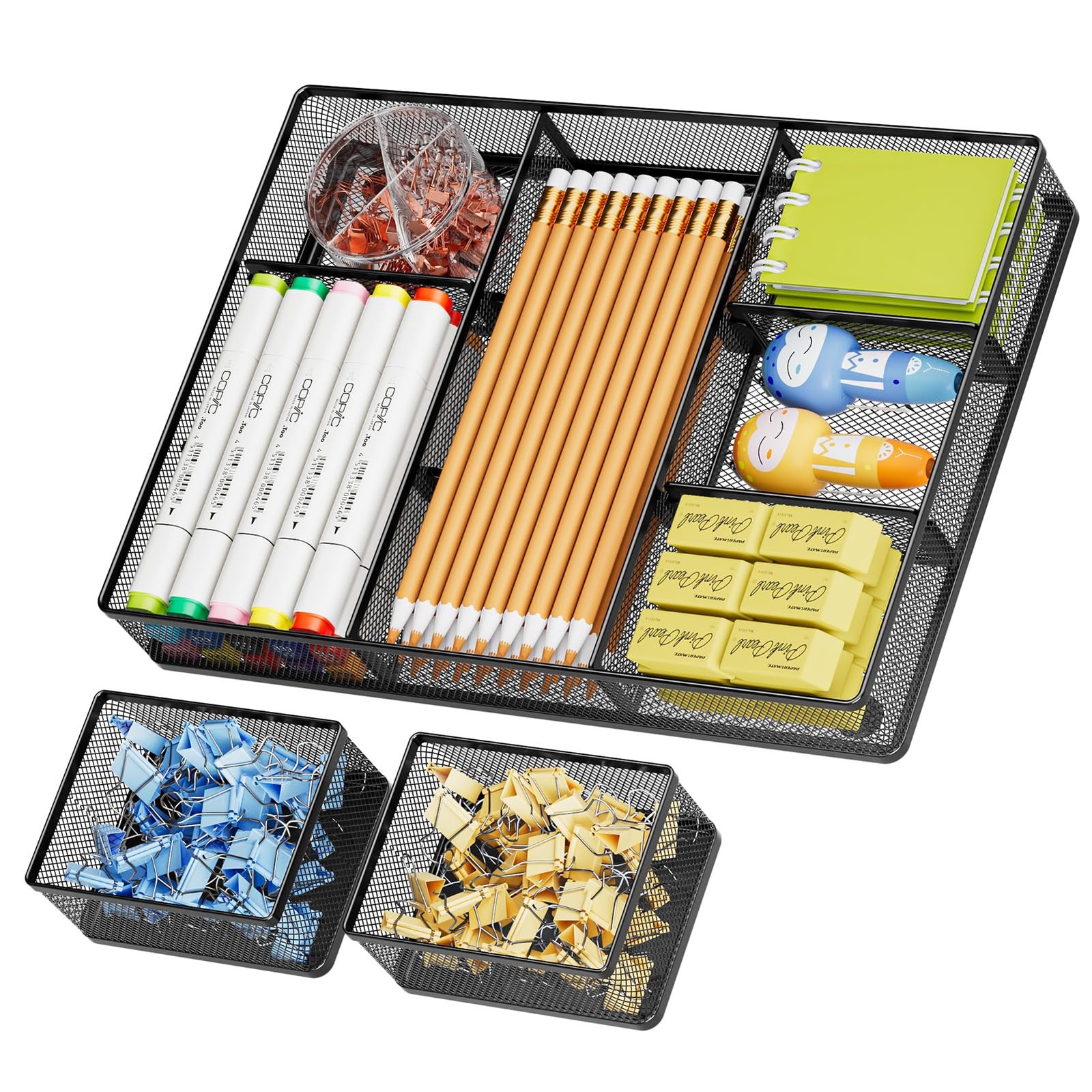Marbrasse 3 Packs Desk Drawer Organizers, Metal Mesh Black Organizer