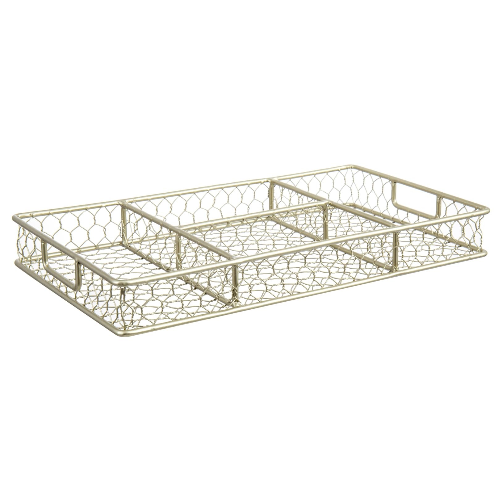 MyGift 4 Compartment Vintage Brass Tone Metal Chicken Wire Desk