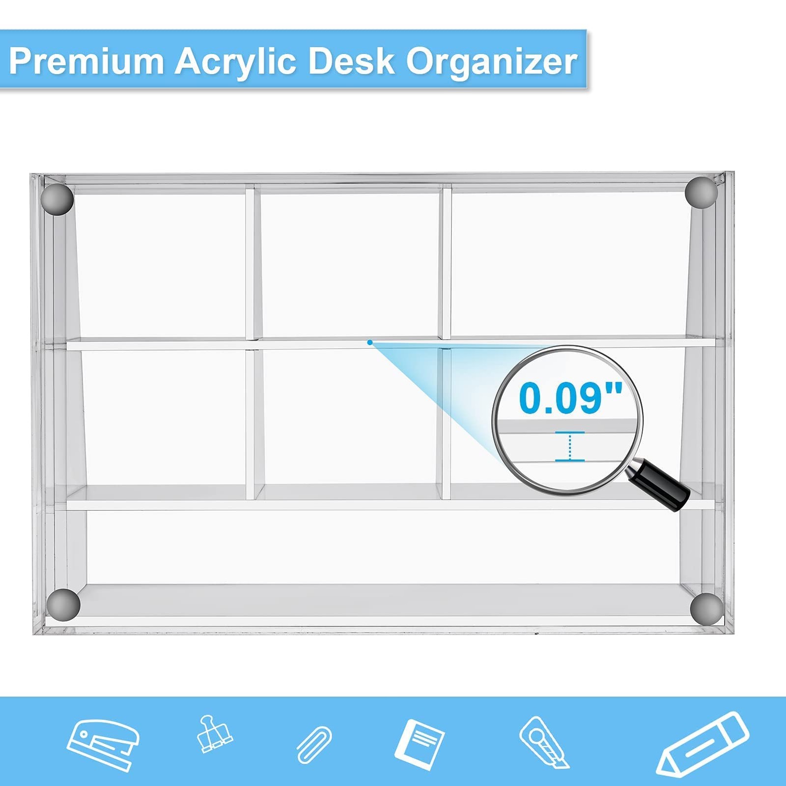 Acrylic Desk Organizer, Upgraded Clear Pencil Organizer for Desk, 7 Compartme…