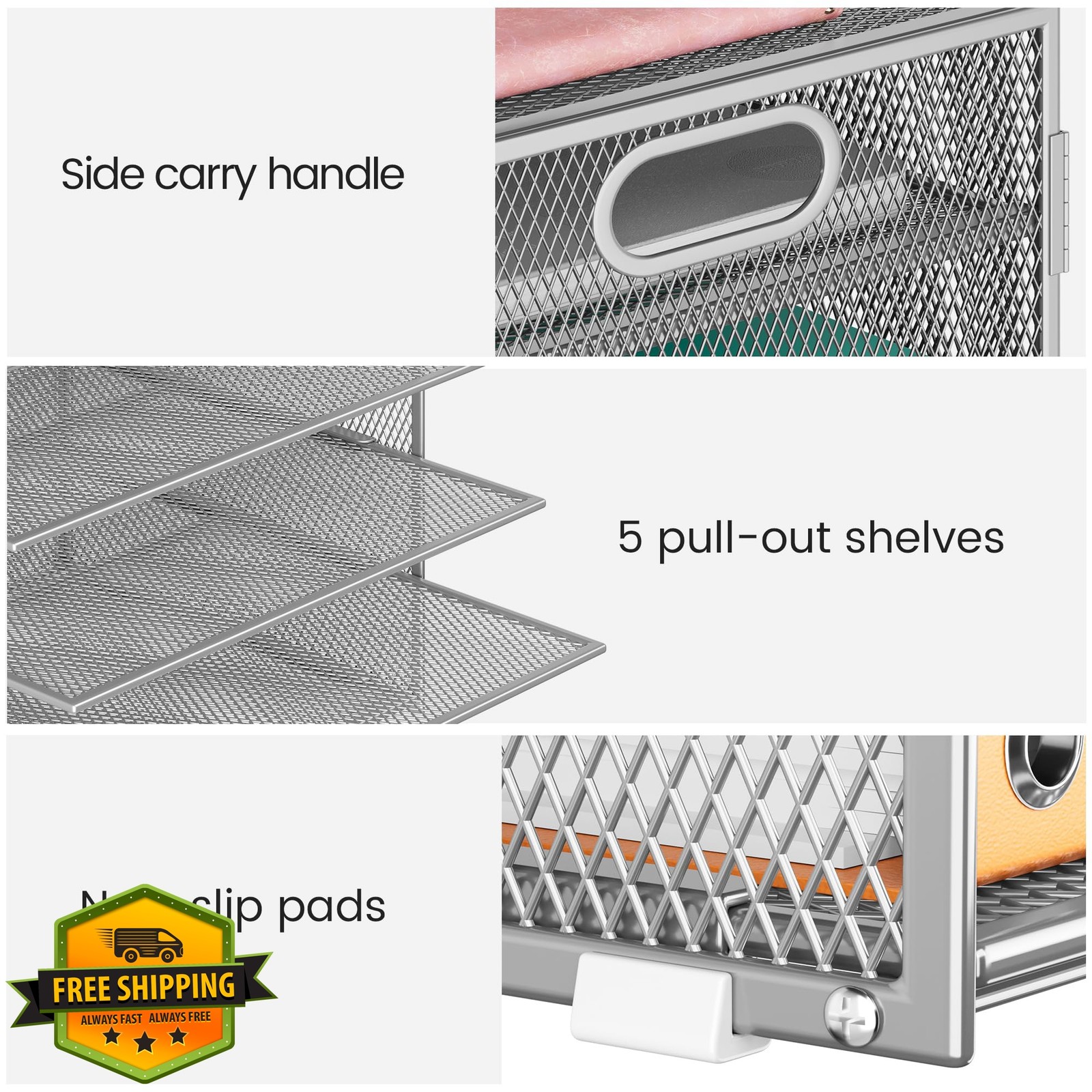 Lavatino 2 Pack 8-Tier Silver Mesh Desk File Organizer Tray With Handle