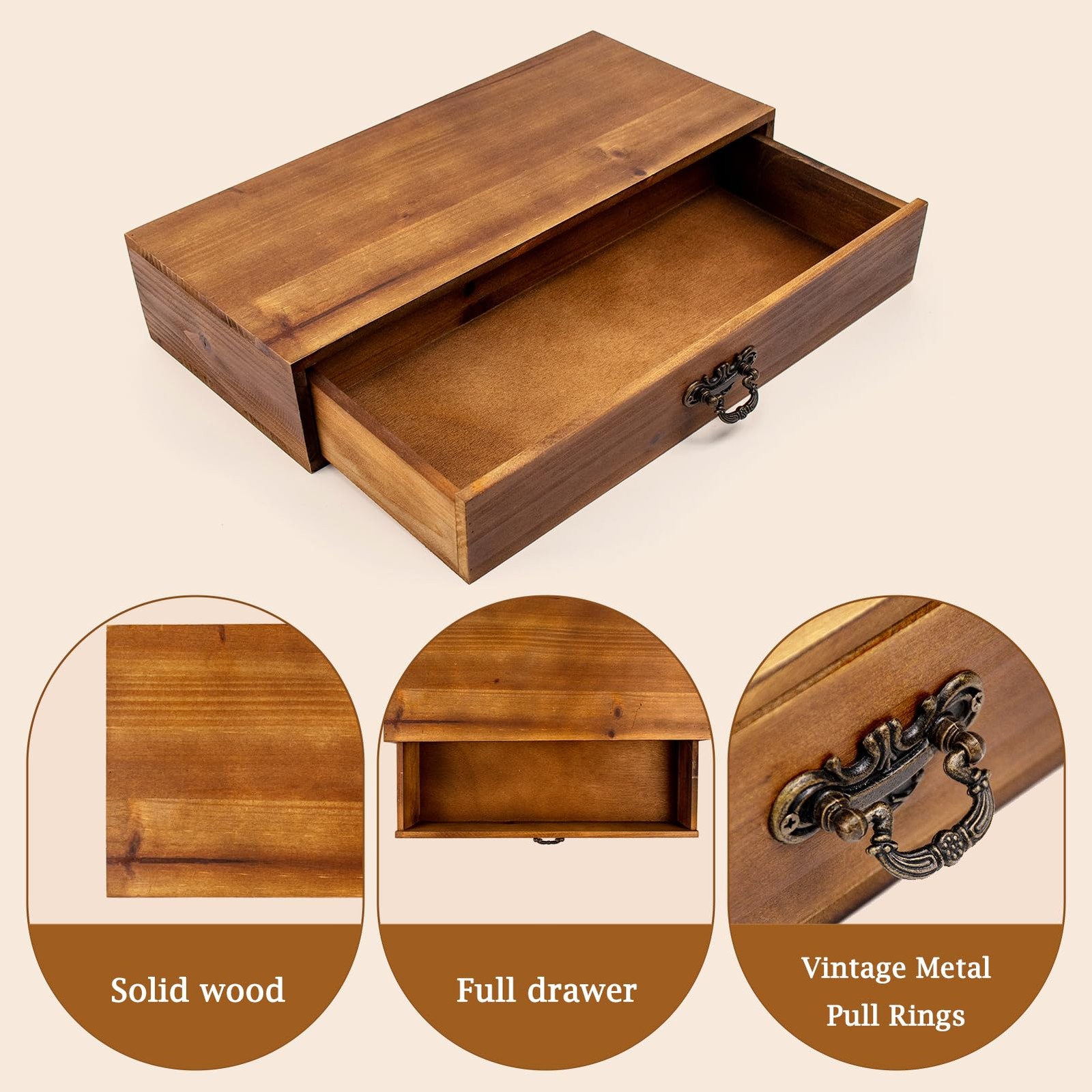 Wooden Drawers Organizer Soild Desktop 14.96 x 6.69 x 3.03 inches, Wood