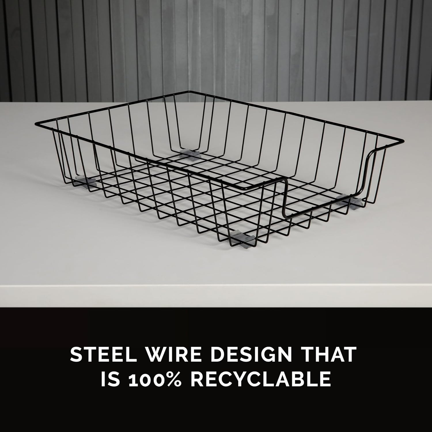 Workstation Letter Rectangular Desk Tray Organizer with Rubber Feet, Wire, Black